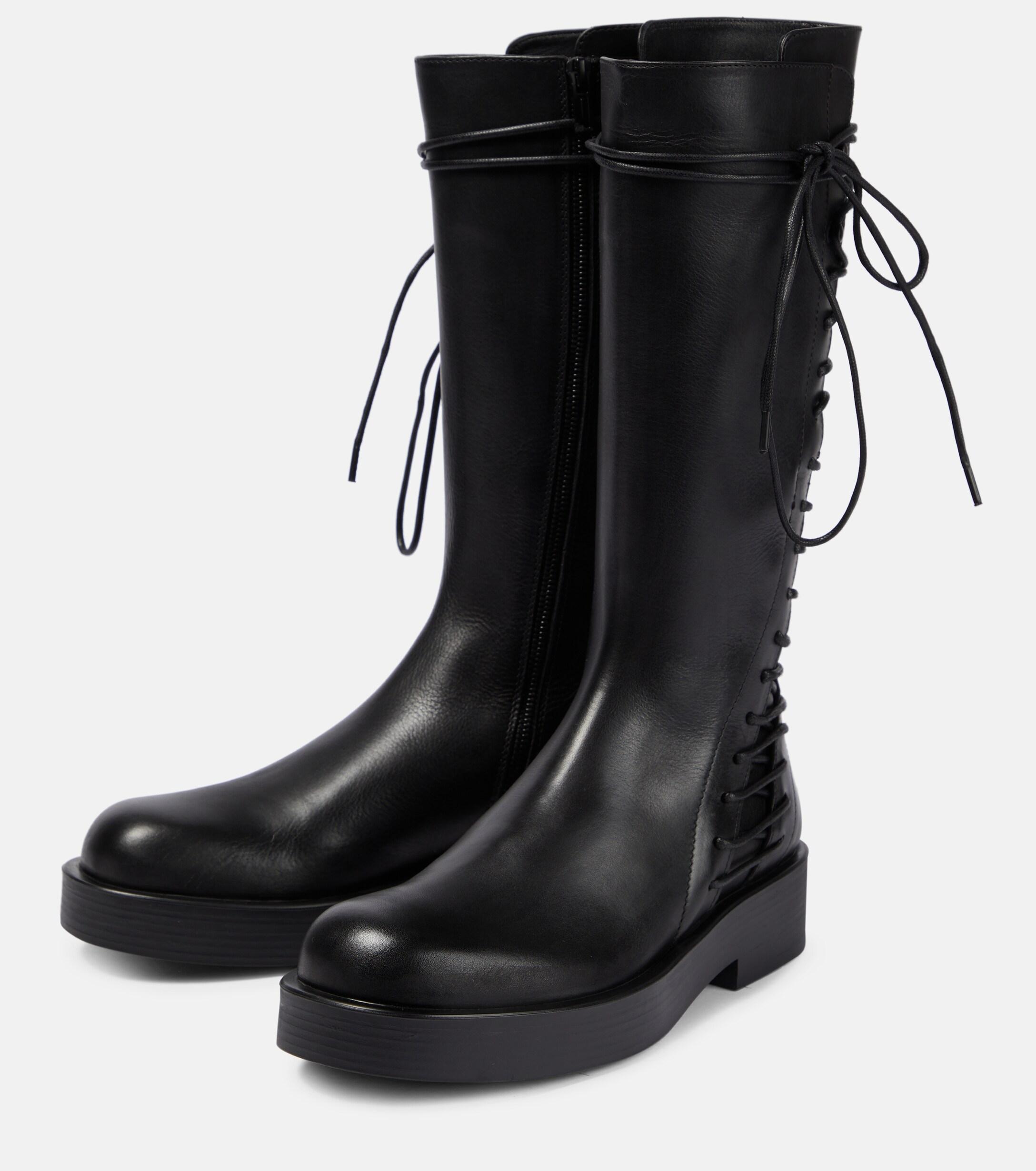 Ann Demeulemeester Women's Black Lace-up Leather Knee-high Boots