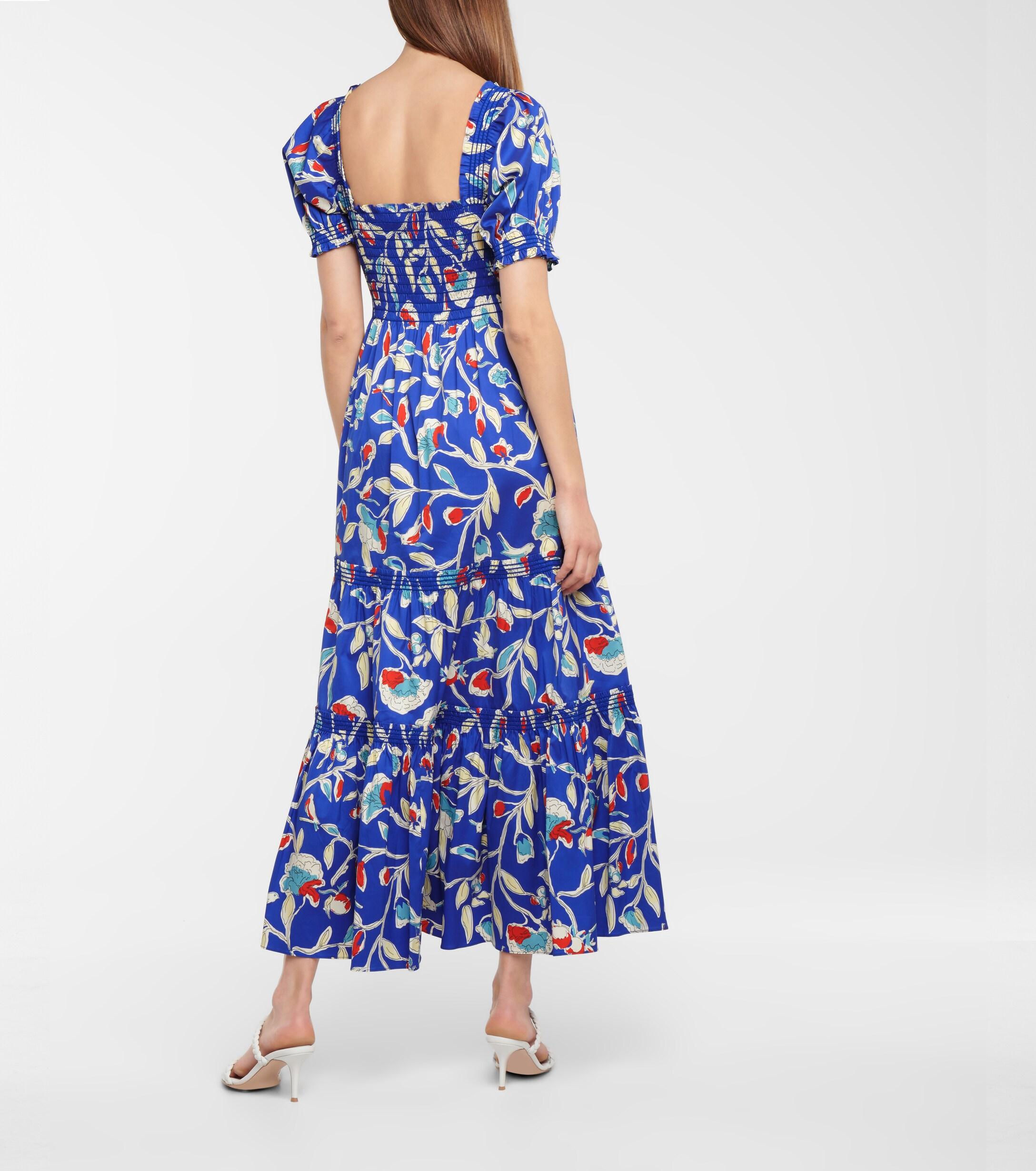 Tory Burch Floral Stretch-poplin Midi Dress in Blue | Lyst