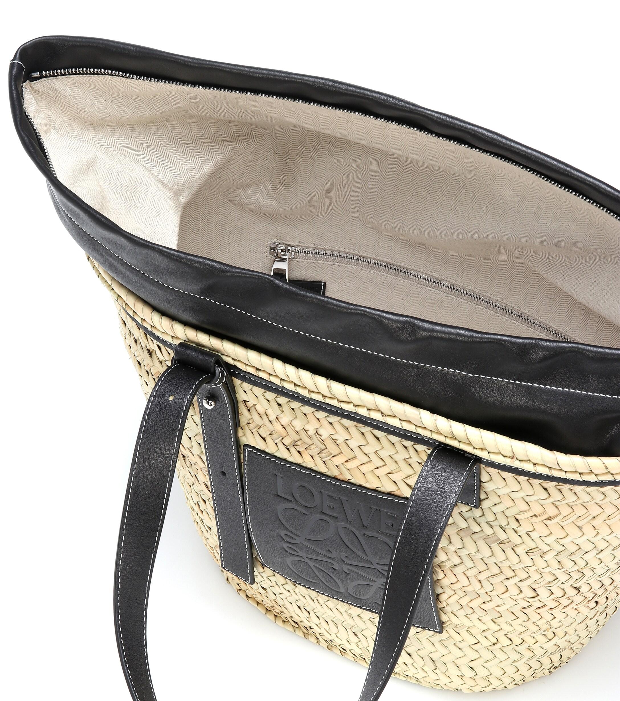 Medium Leather Trimmed Basket Tote in Beige - Loewe