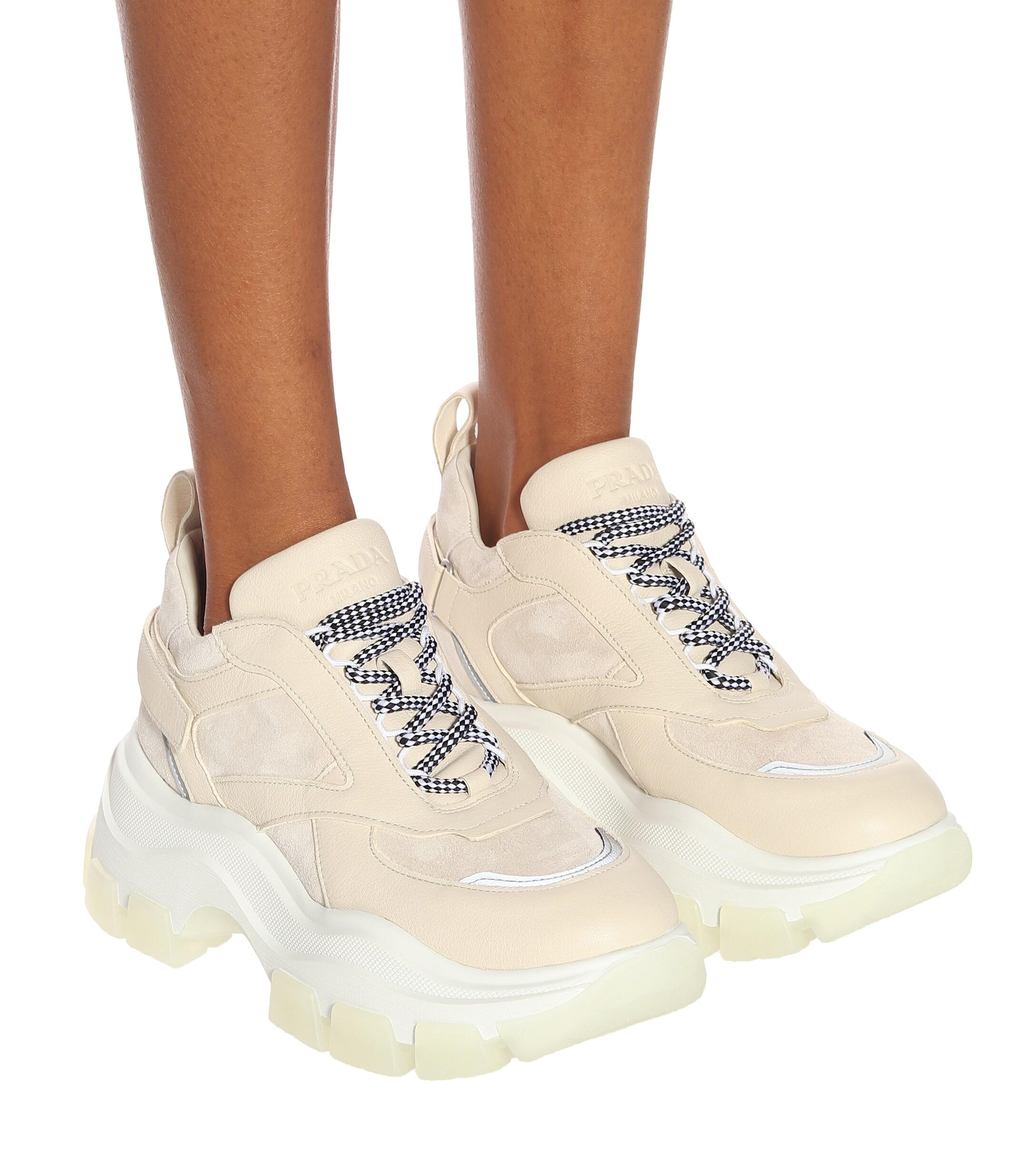 Prada Block Leather Sneakers - Lyst