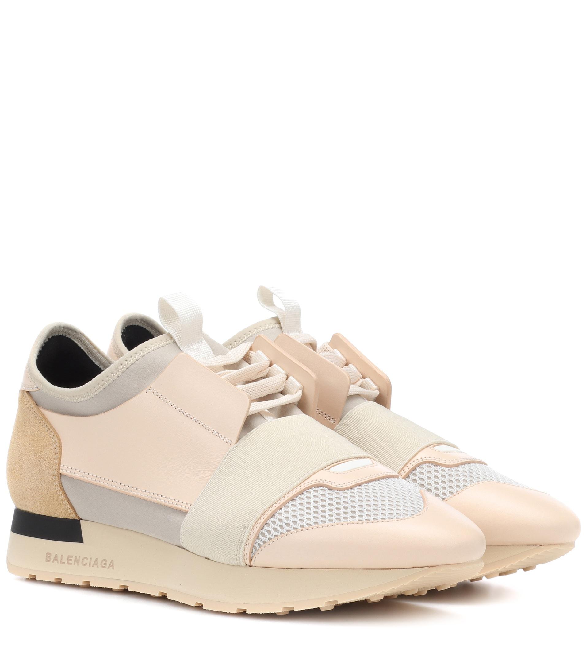 Balenciaga Race Runner Leather, Suede, Mesh And Neoprene Sneakers in  Natural | Lyst