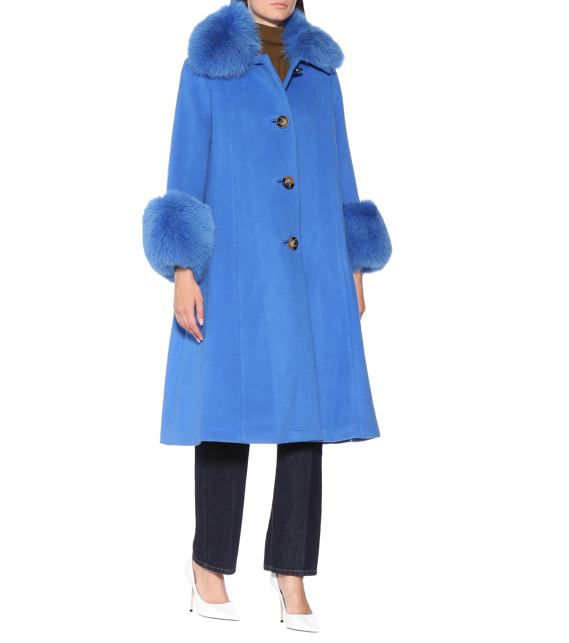 Saks Potts Yvonne Fur-trimmed Wool Coat in Blue | Lyst