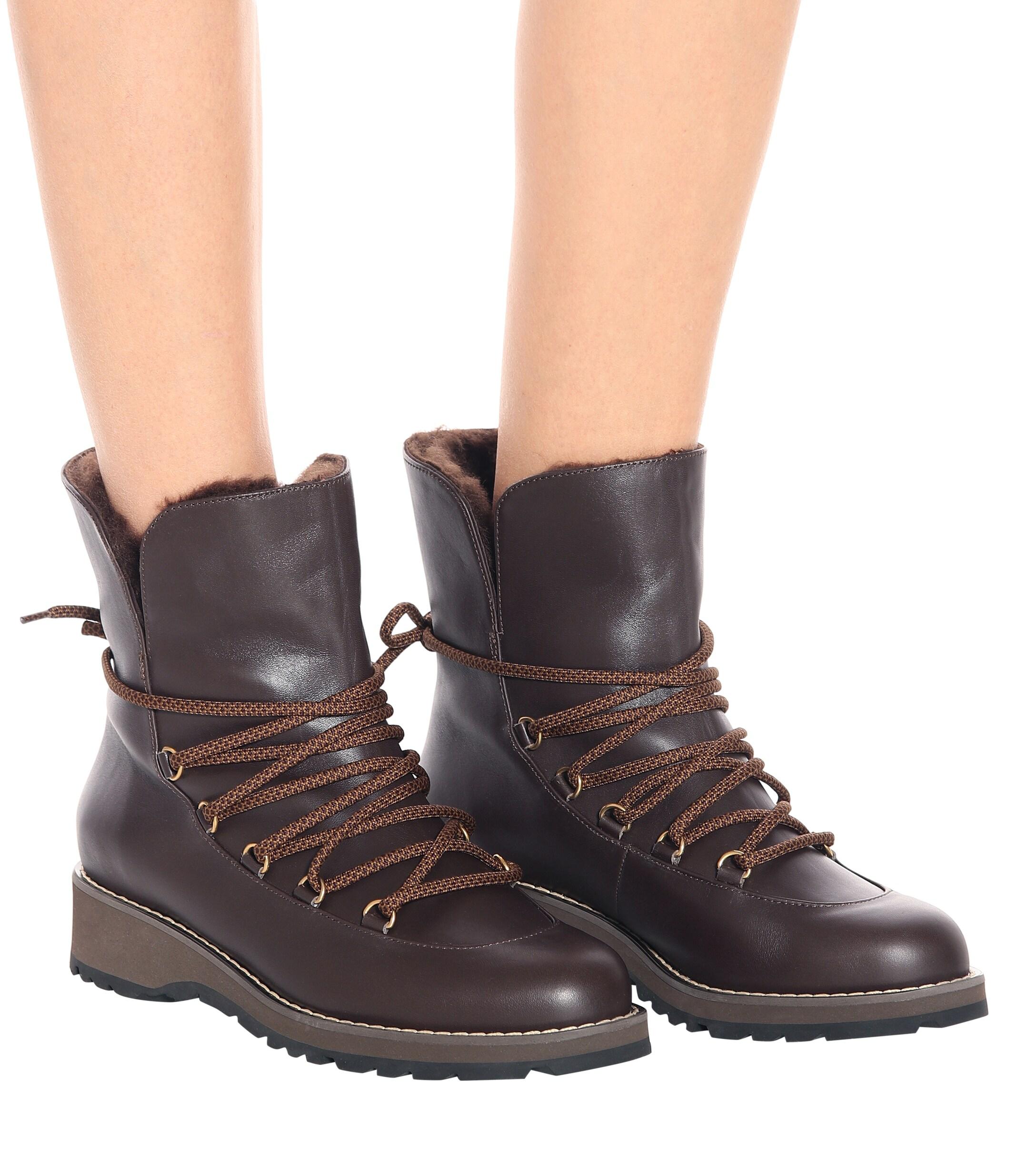 Max Mara Calle Leather Ankle Boots in Dark Brown (Brown) - Lyst