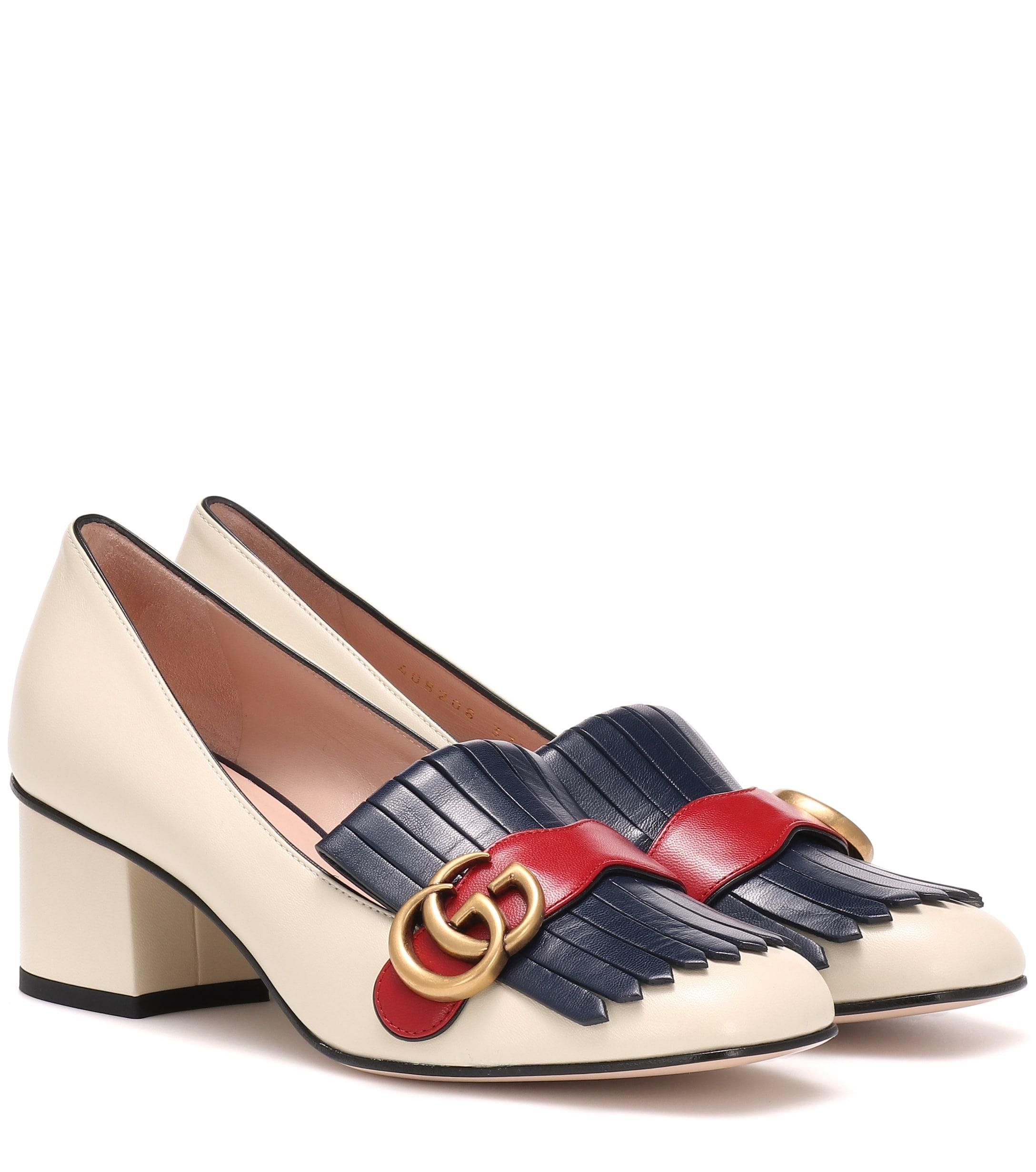 Gucci Marmont Leather Loafer Pumps in White - Lyst