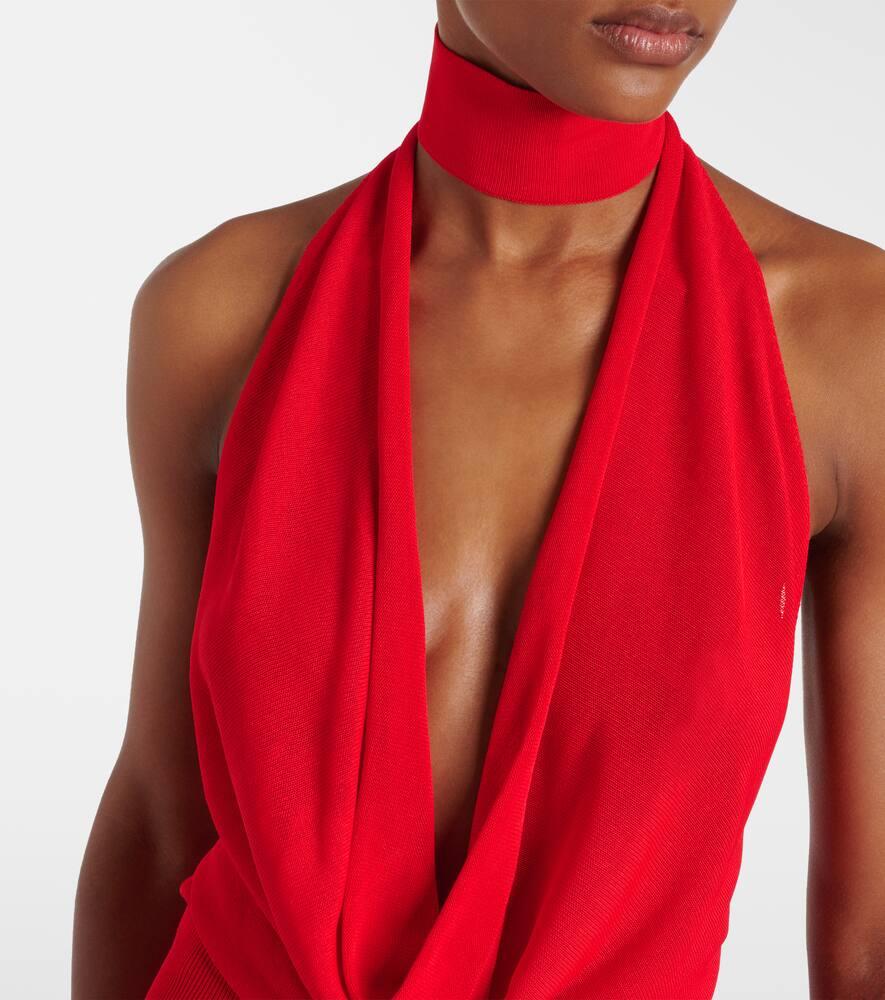 aya muse scarf detail maxi dress Scarf-detail draped maxi dress in brown - Aya Muse