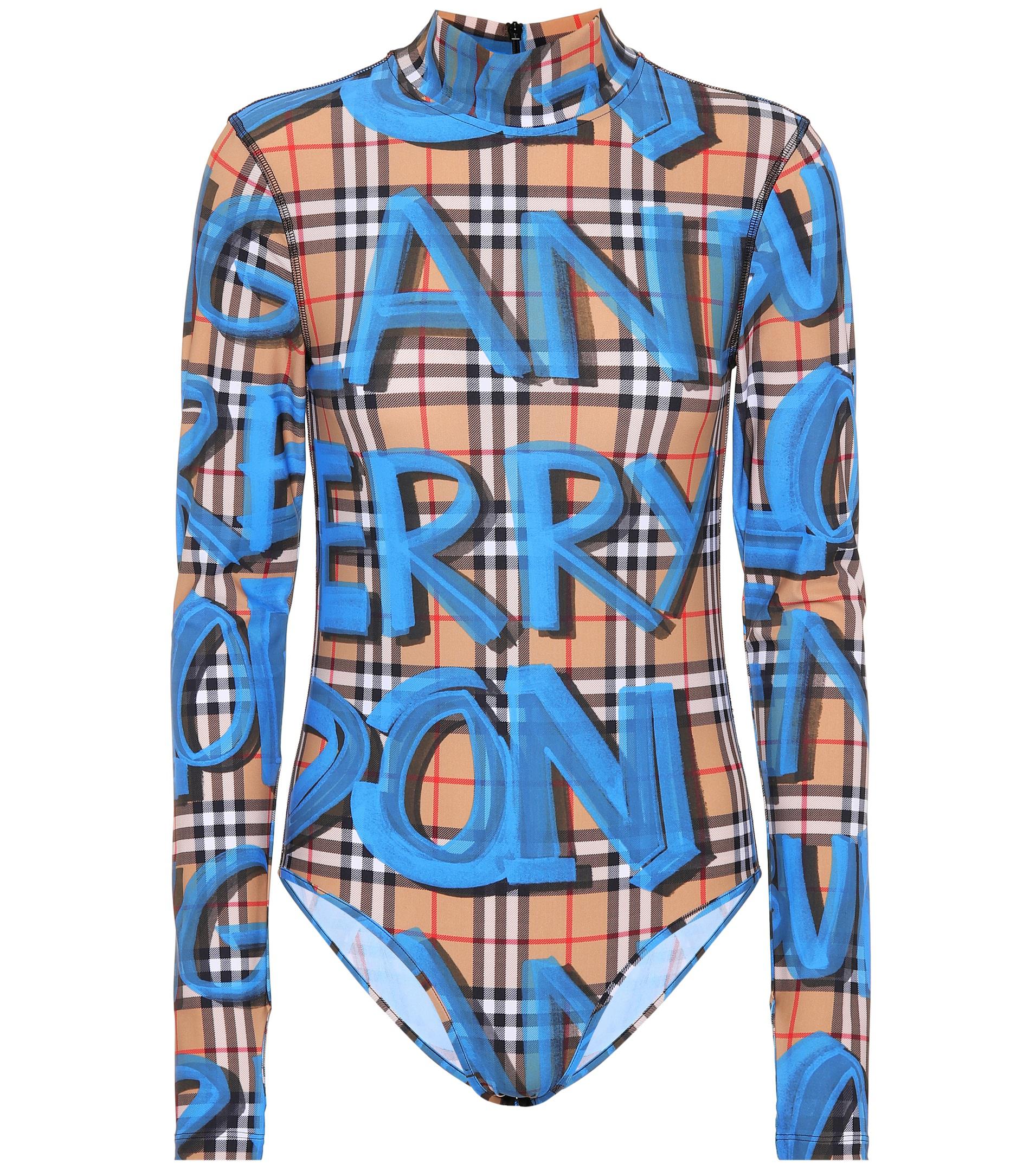 Burberry Graffiti Check Jersey Bodysuit in Blue | Lyst