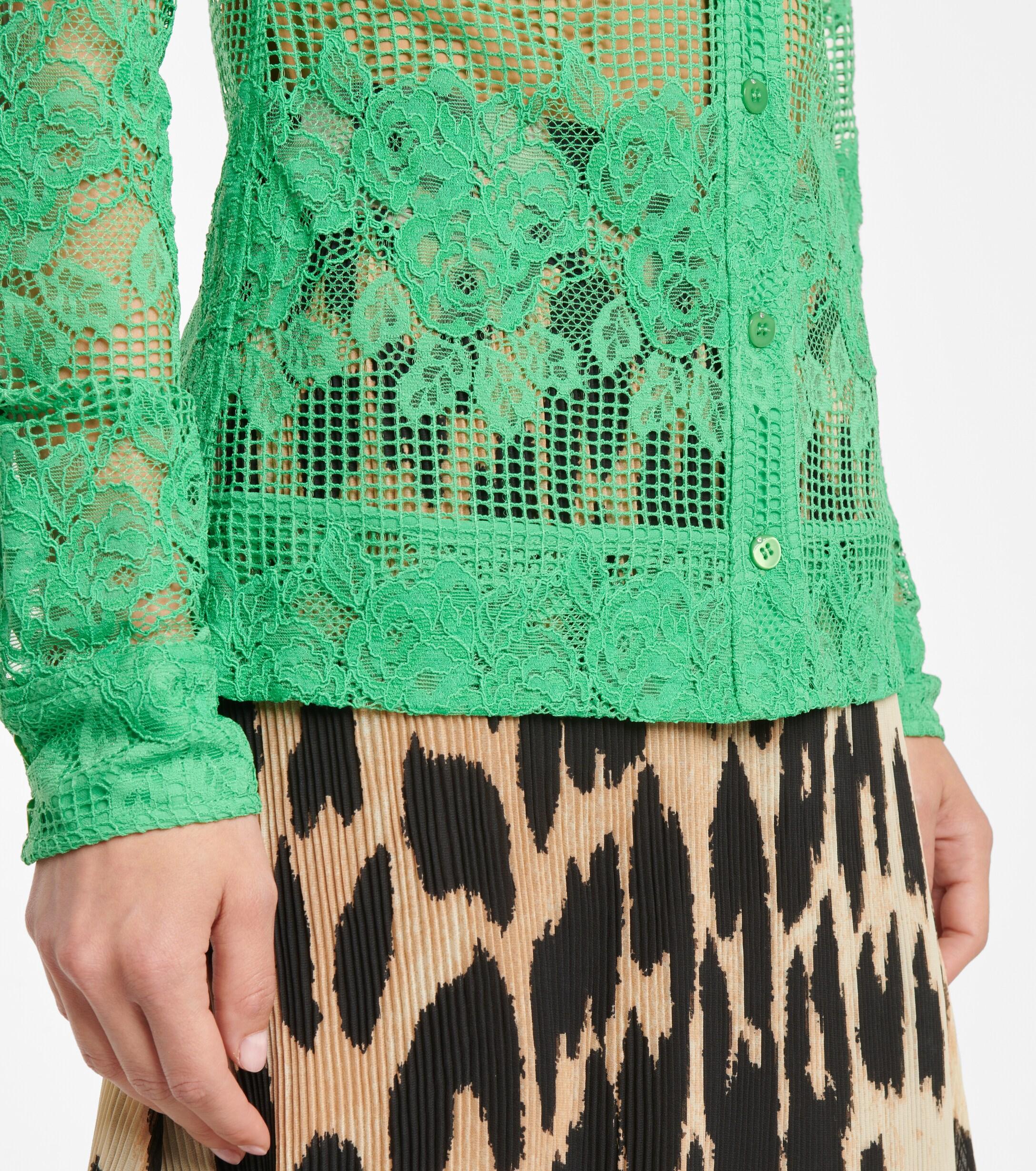 Ganni Synthetic Lace Shirt in Green | Lyst