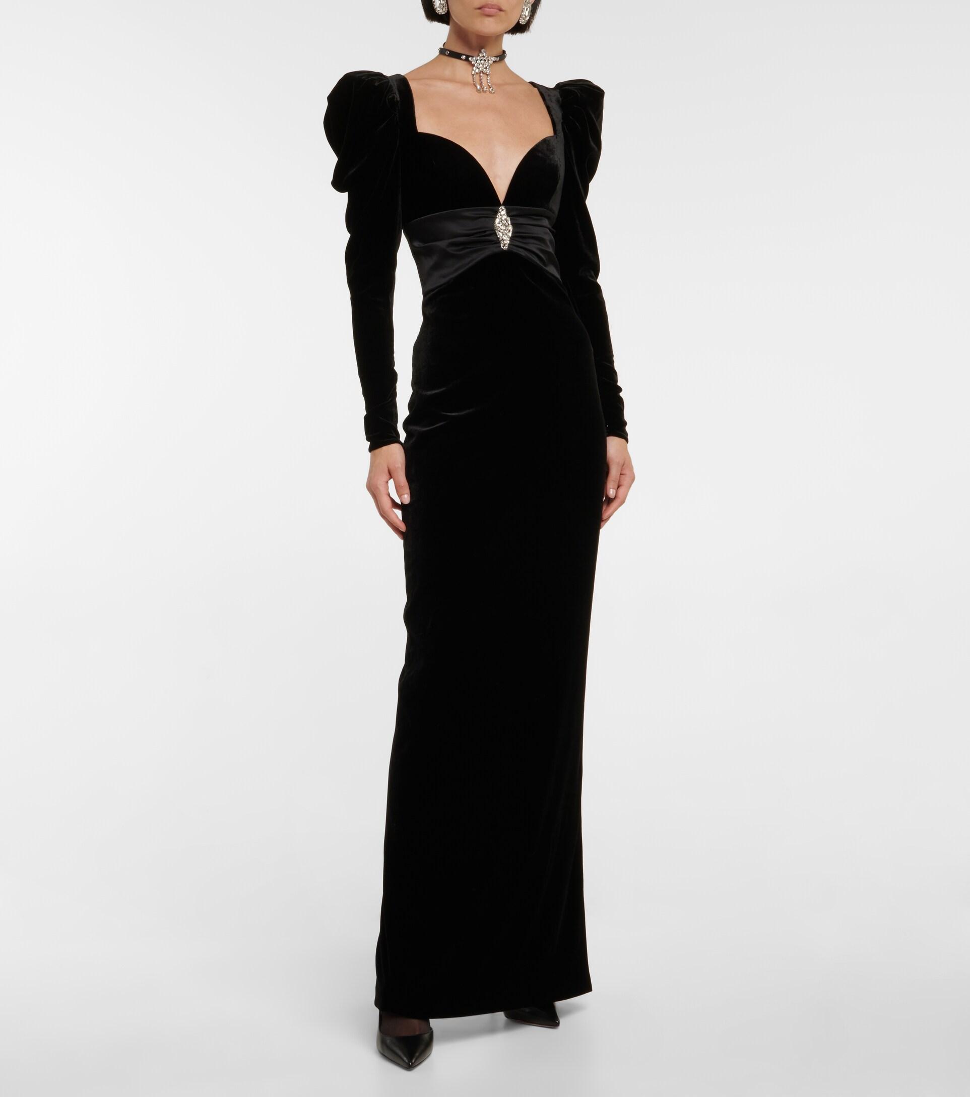 Alessandra Rich Puff-sleeve Velvet Gown in Black | Lyst