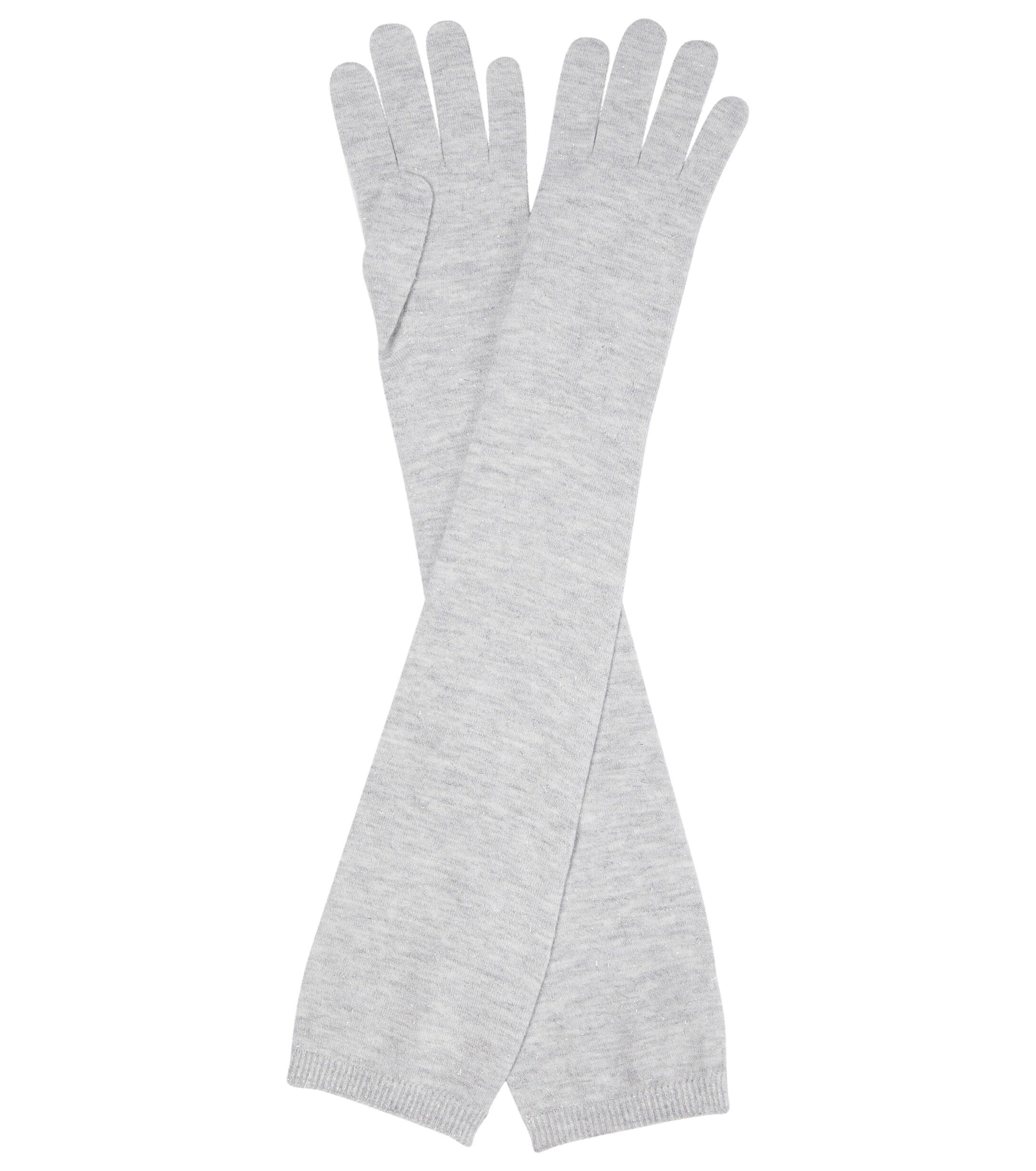 Brunello Cucinelli Embellished Cashmere-blend Mittens in Grey Womens Accessories Gloves 