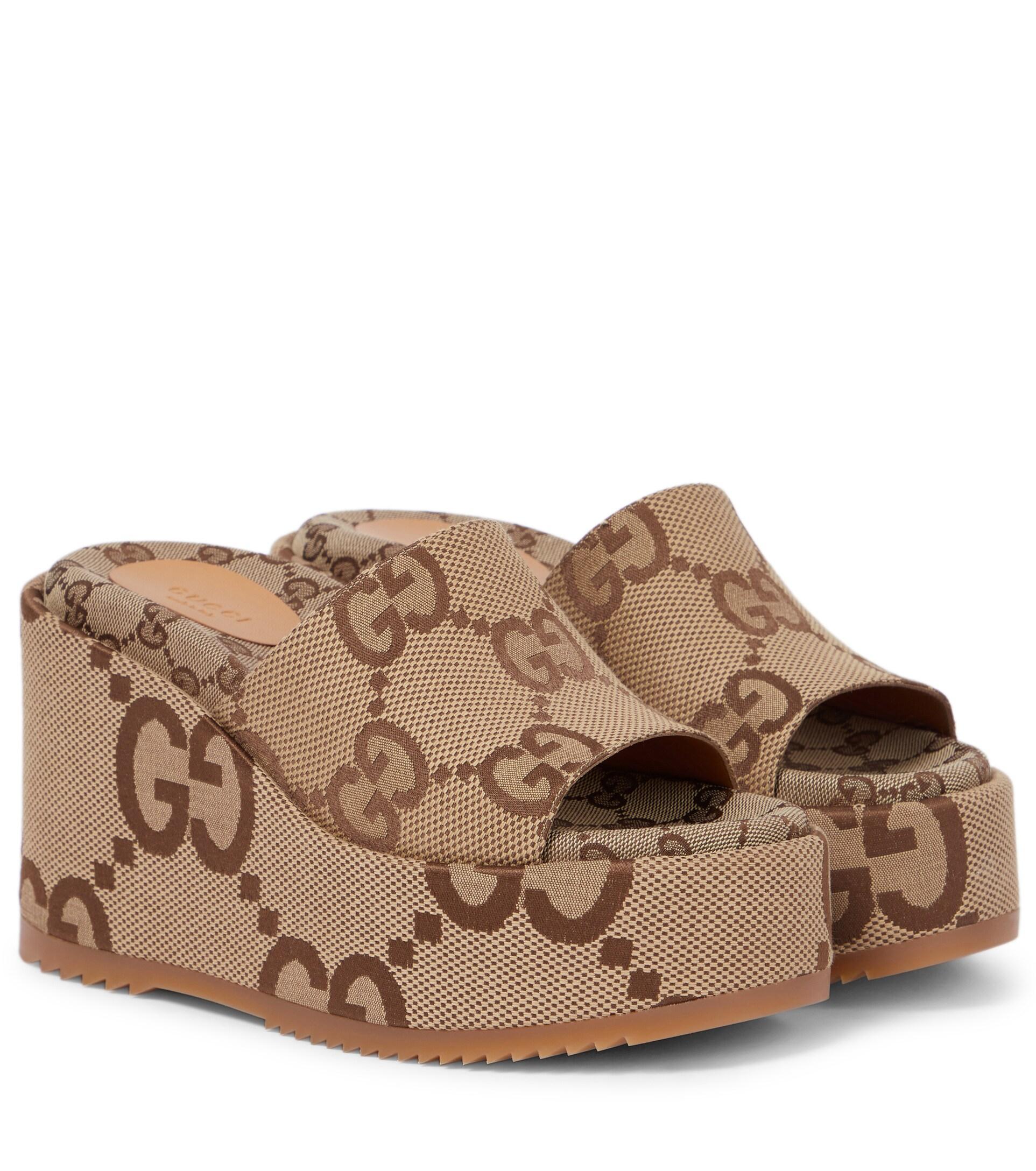 Gucci Angelina GG Flatform Sandals in Brown