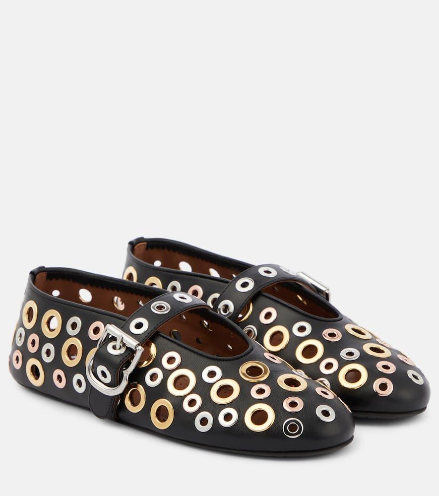 Alaïa Embellished Leather Ballet Flats in Black | Lyst