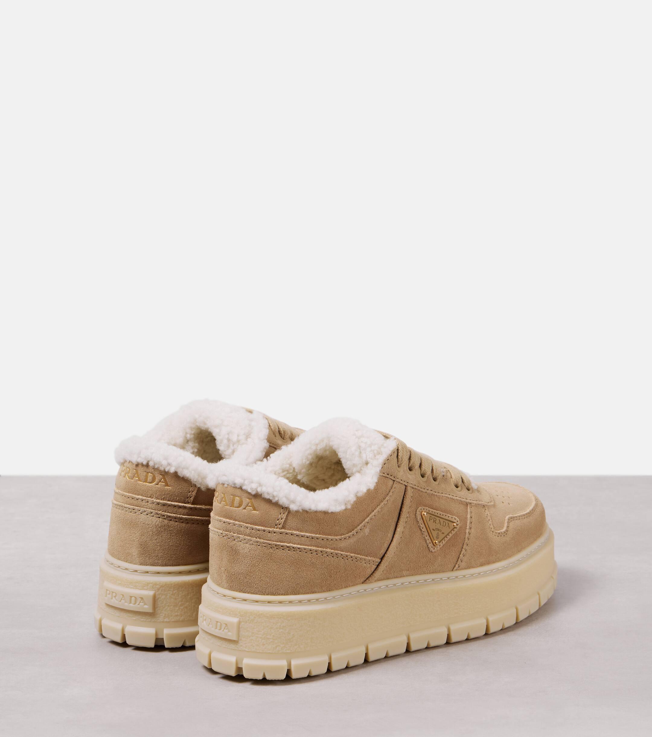 Prada Shearling lined Suede Sneakers in Natural Lyst UK