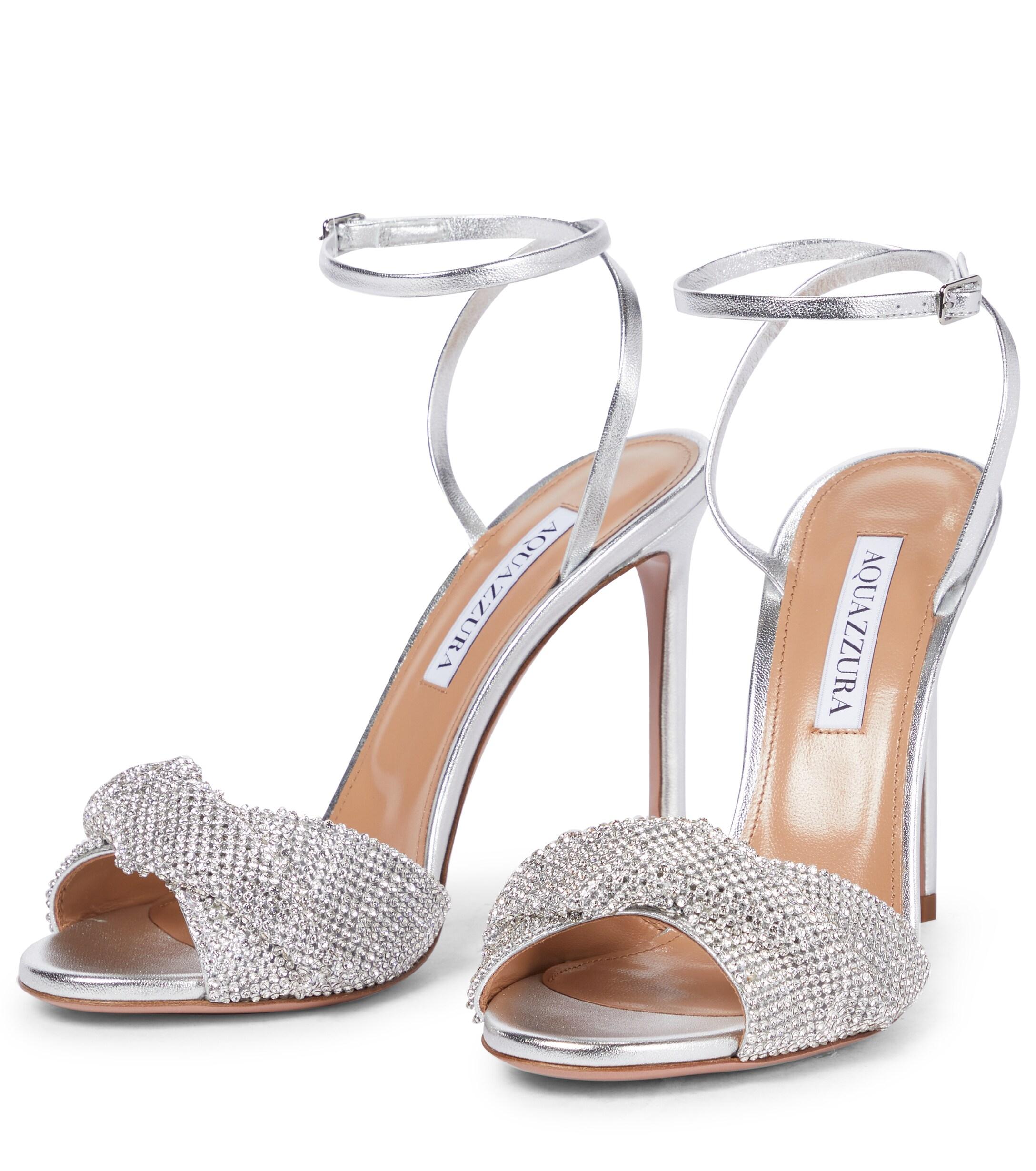 Aquazzura Crystal Twist 105 Leather Sandals In Silver Metallic Lyst