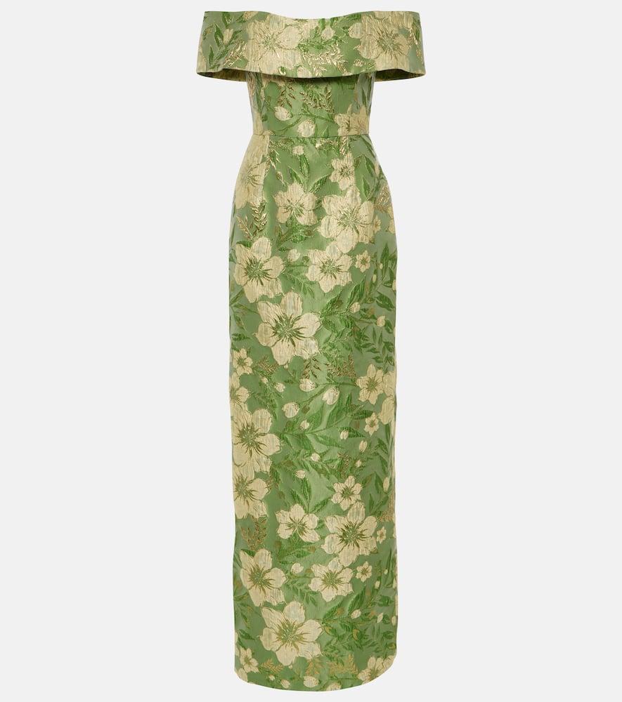 Markarian Clover Off-Shoulder Brocade Gown in Green | Lyst