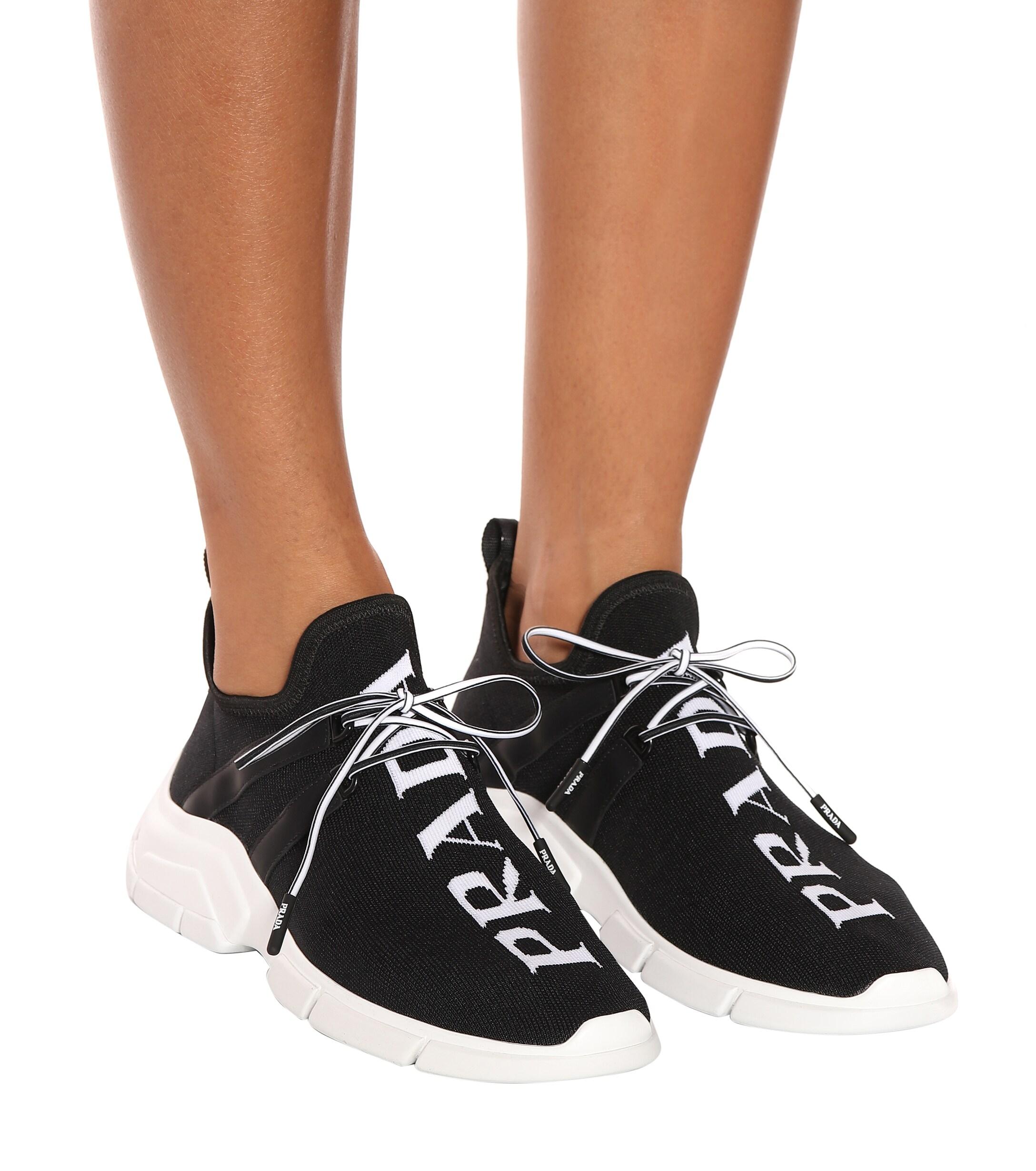 Prada Logo Knit Sneakers in Black Lyst UK