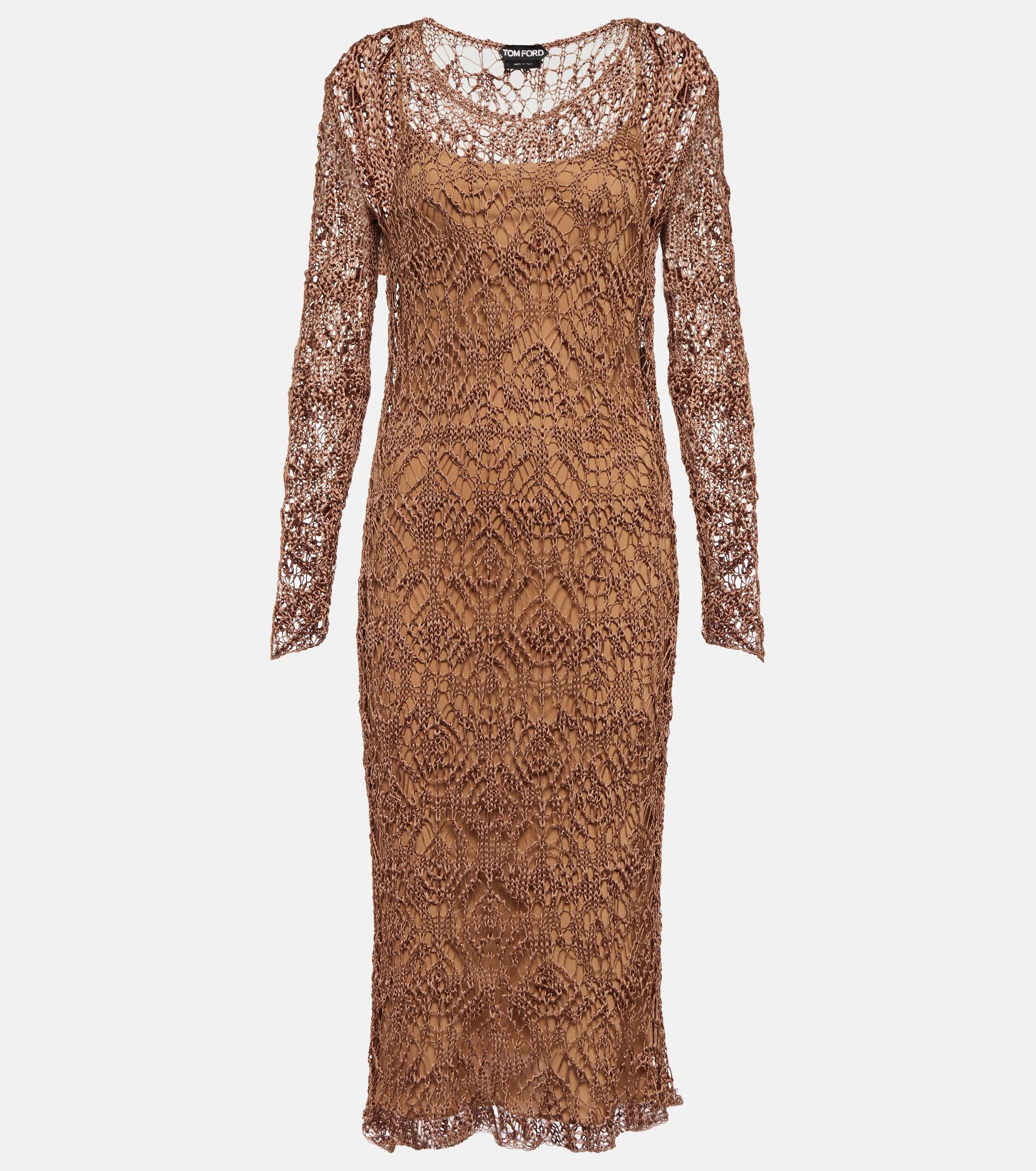 Tom Ford Layered Knit Midi Dress in Brown | Lyst UK