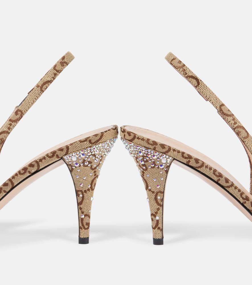 Gucci Horsebit Gg Canvas Crystal-Embellished Pumps in Gucci Horsebit Gg Canvas Crystal-Embellished Pumps in