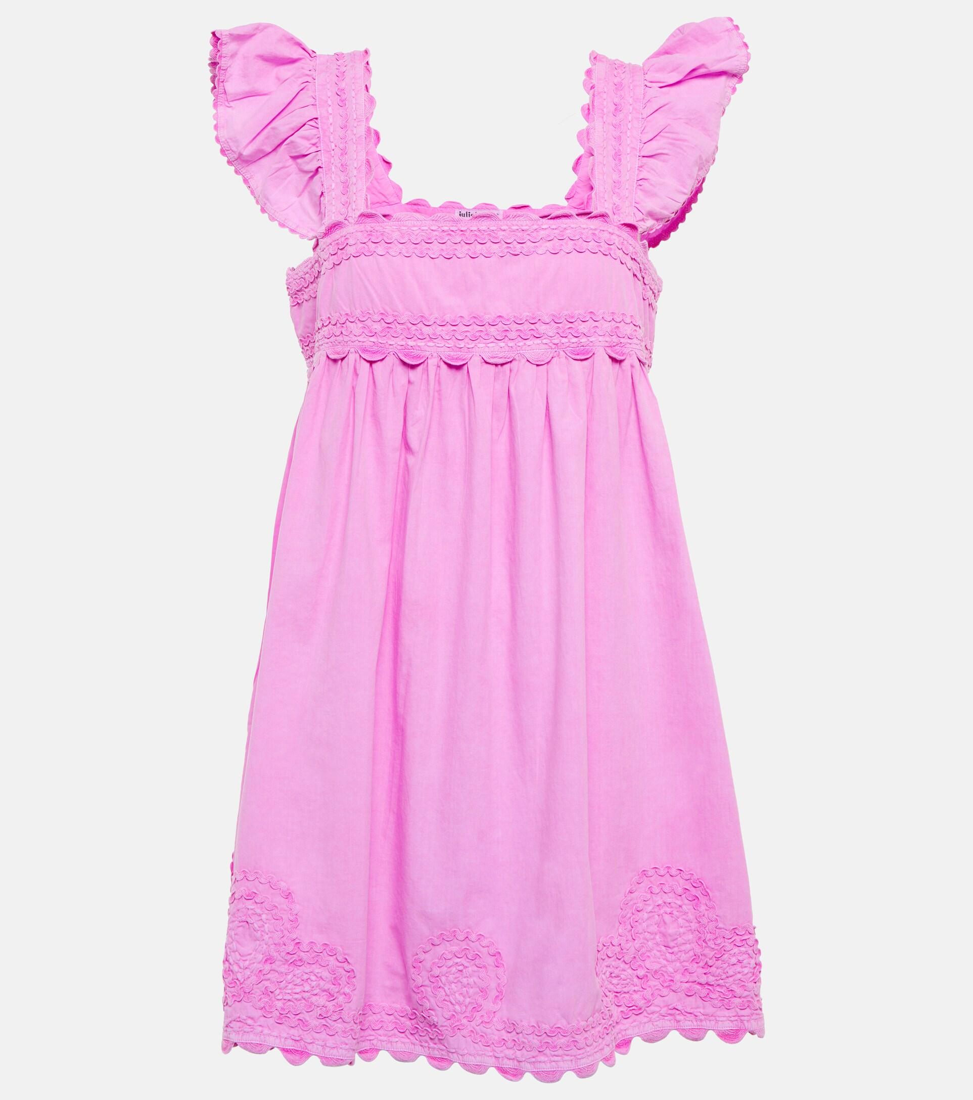 Juliet Dunn Embroidered Cotton Poplin Minidress in Pink | Lyst