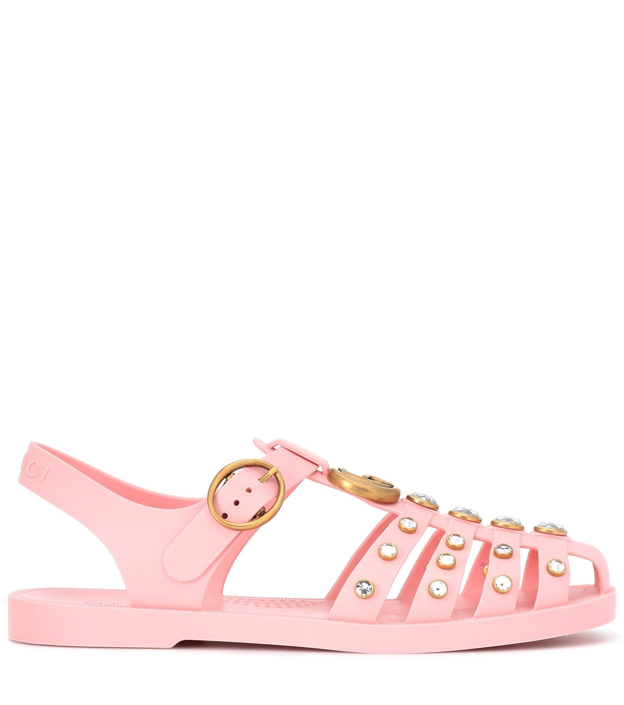 Gucci Crystal-embellished Jelly Sandals in Pink | Lyst