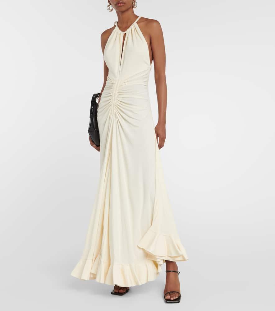 proenza schouler crepe jersey ruched dress Maxi in White beach-to-brunch