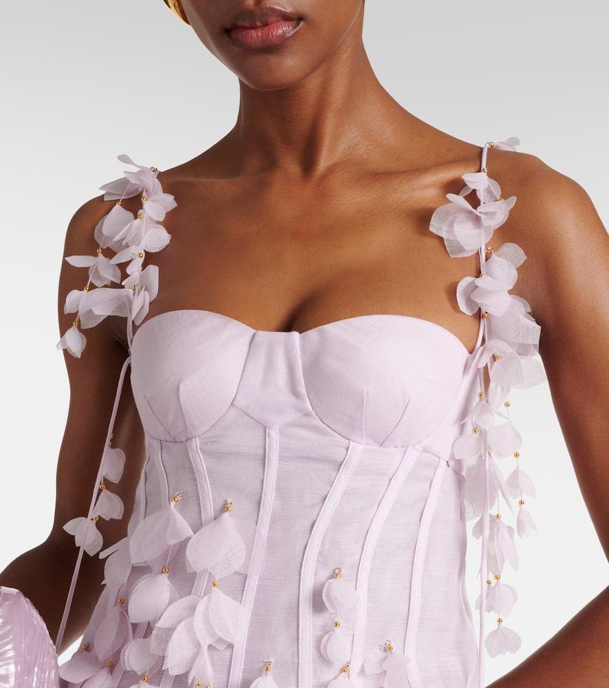 【Zimmermann】Dawning floral silk and linen corset dress Dawning floral silk and linen corset dress in multicoloured