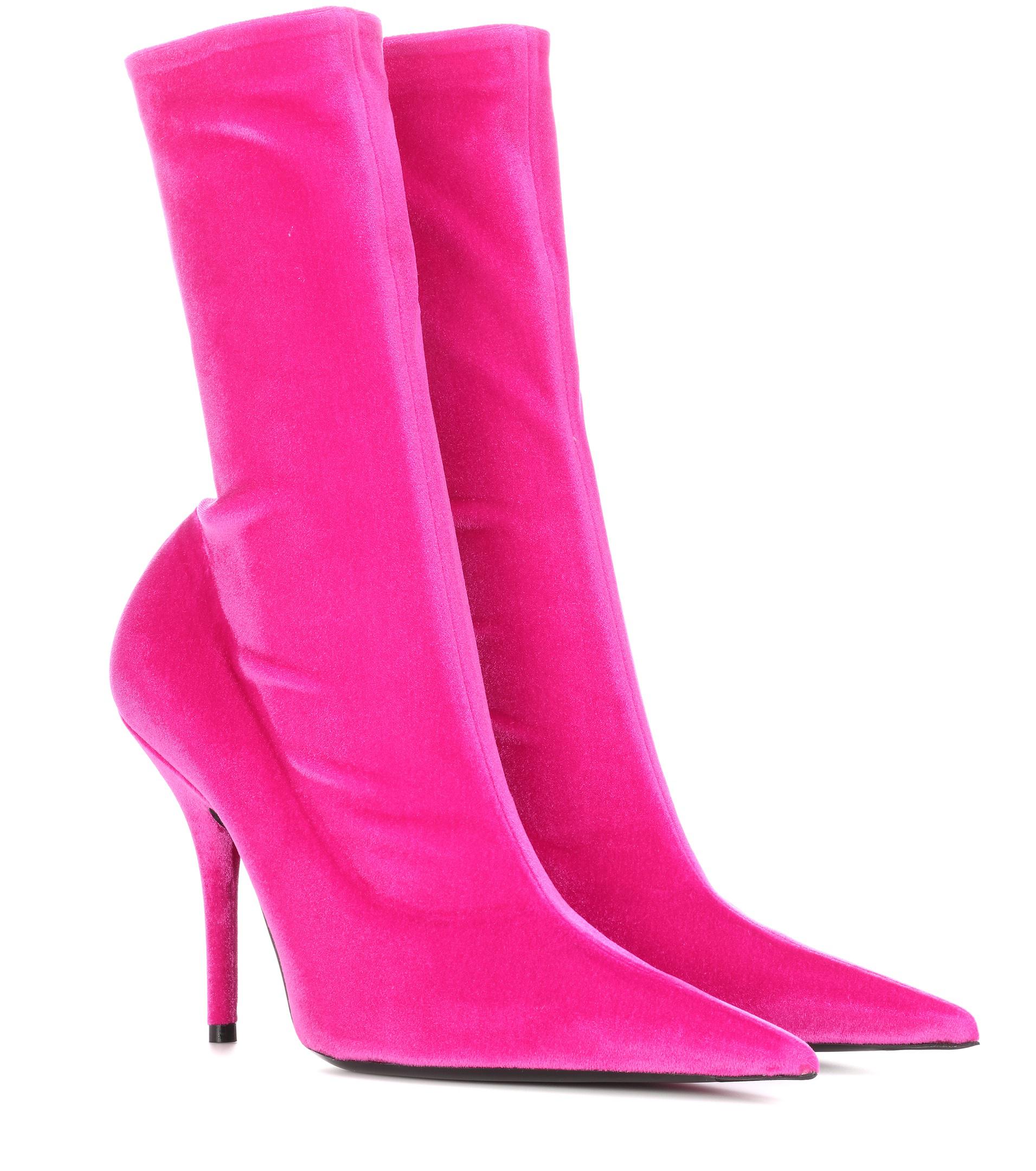 Balenciaga Knife Velvet Ankle Boots in Pink | Lyst