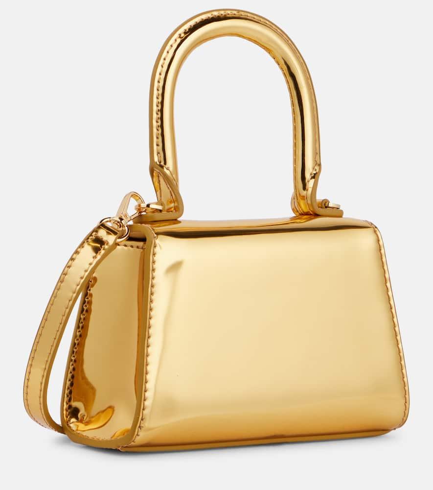 Self-Portrait The Bow Micro Mirrored Leather Tote Bag in Metallic