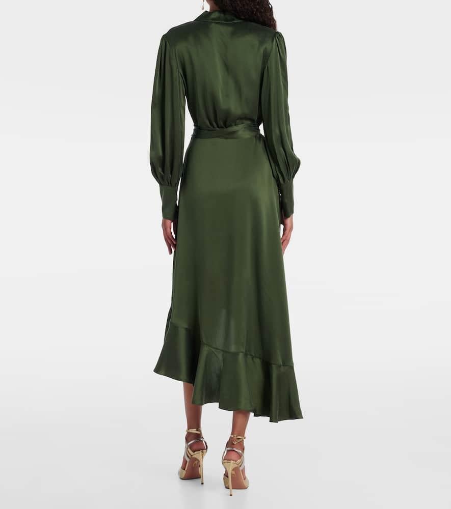 zimmermann wrap dress green Zimmermann Asymmetric Silk Satin Wrap Dress in Green