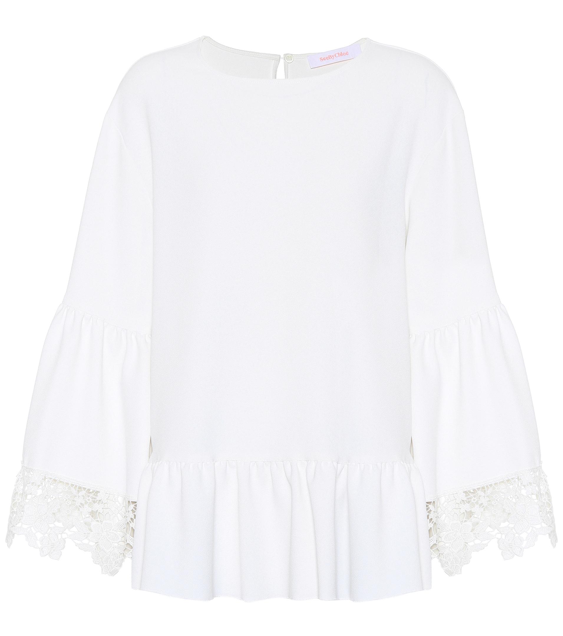See By Chloé Lace-trimmed Bell Sleeve Top in White - Lyst