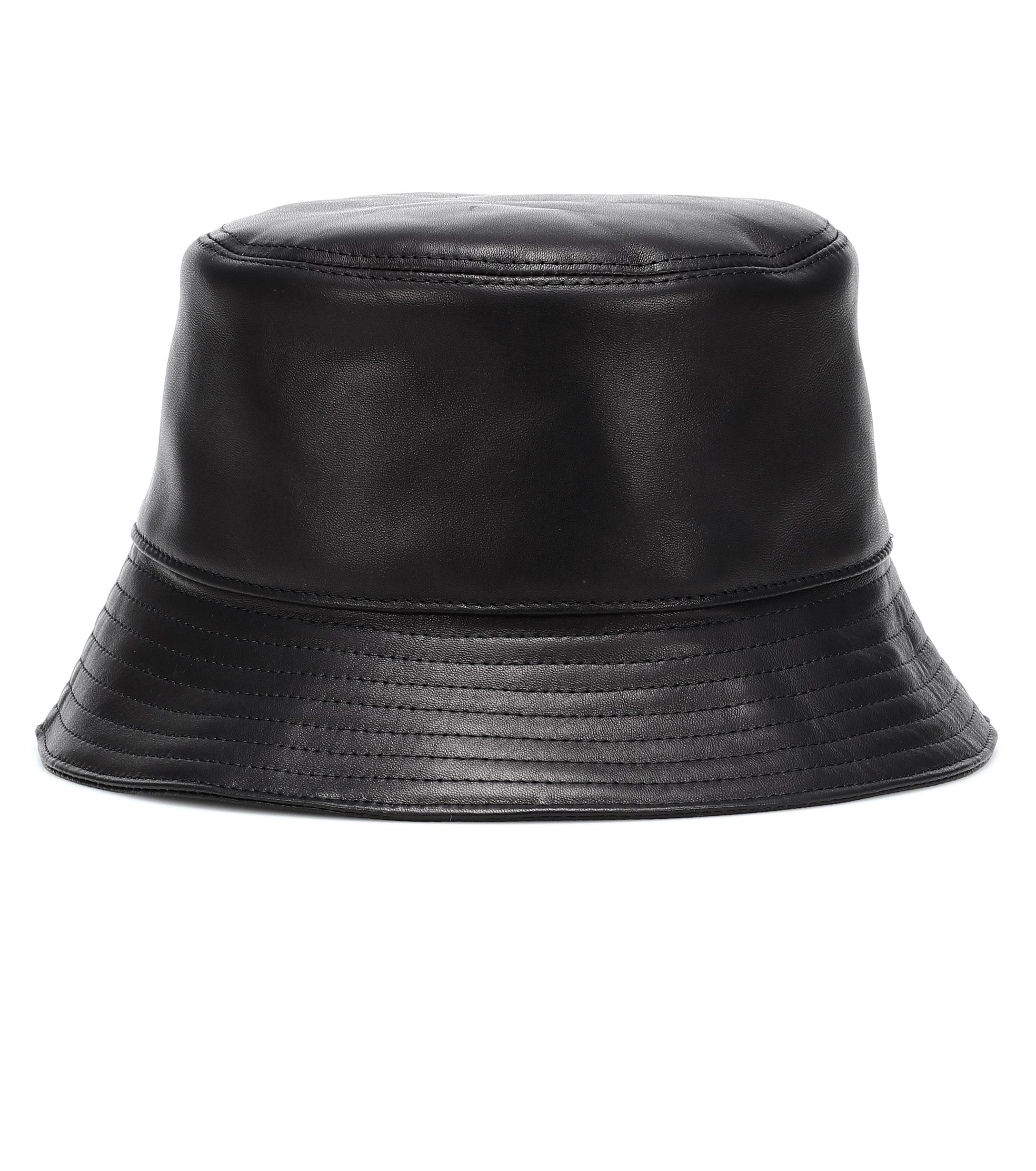 leather bucket hat black