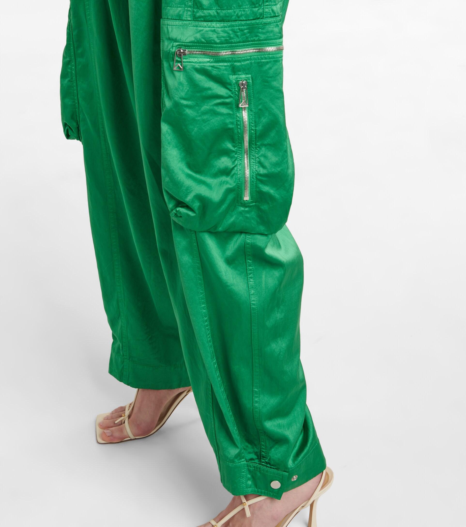 Bottega Veneta High-rise Cotton-blend Satin Cargo Pants in Green 