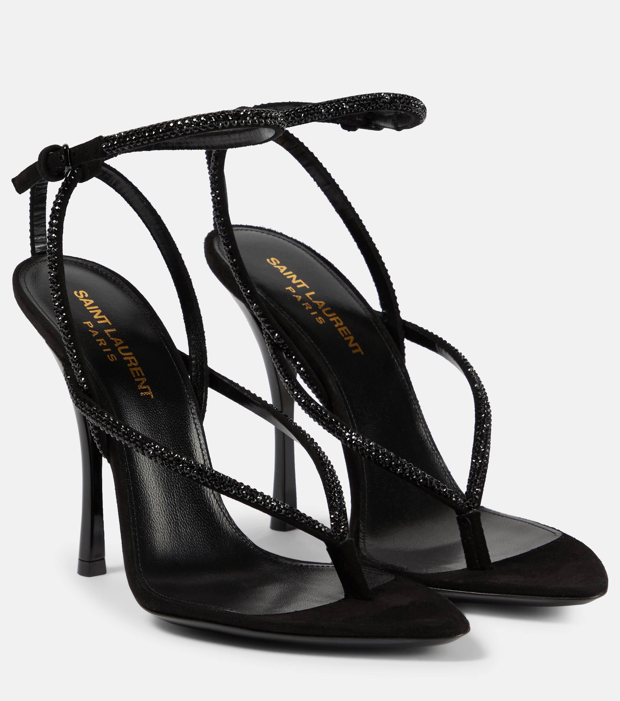 Saint Laurent Nadja Embellished Suede Sandals in Black | Lyst Canada