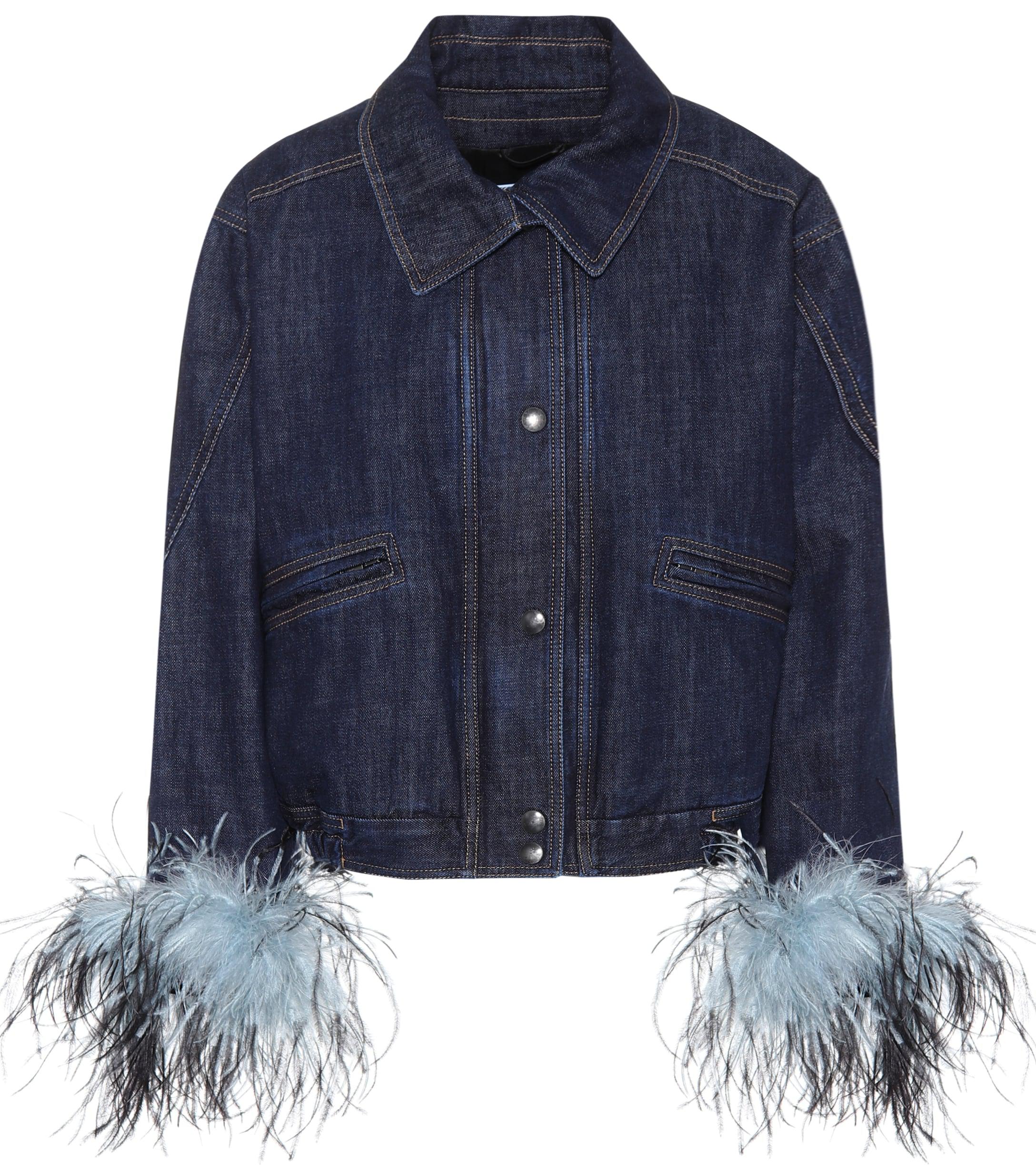 Prada Feather-trimmed Denim Jacket in 