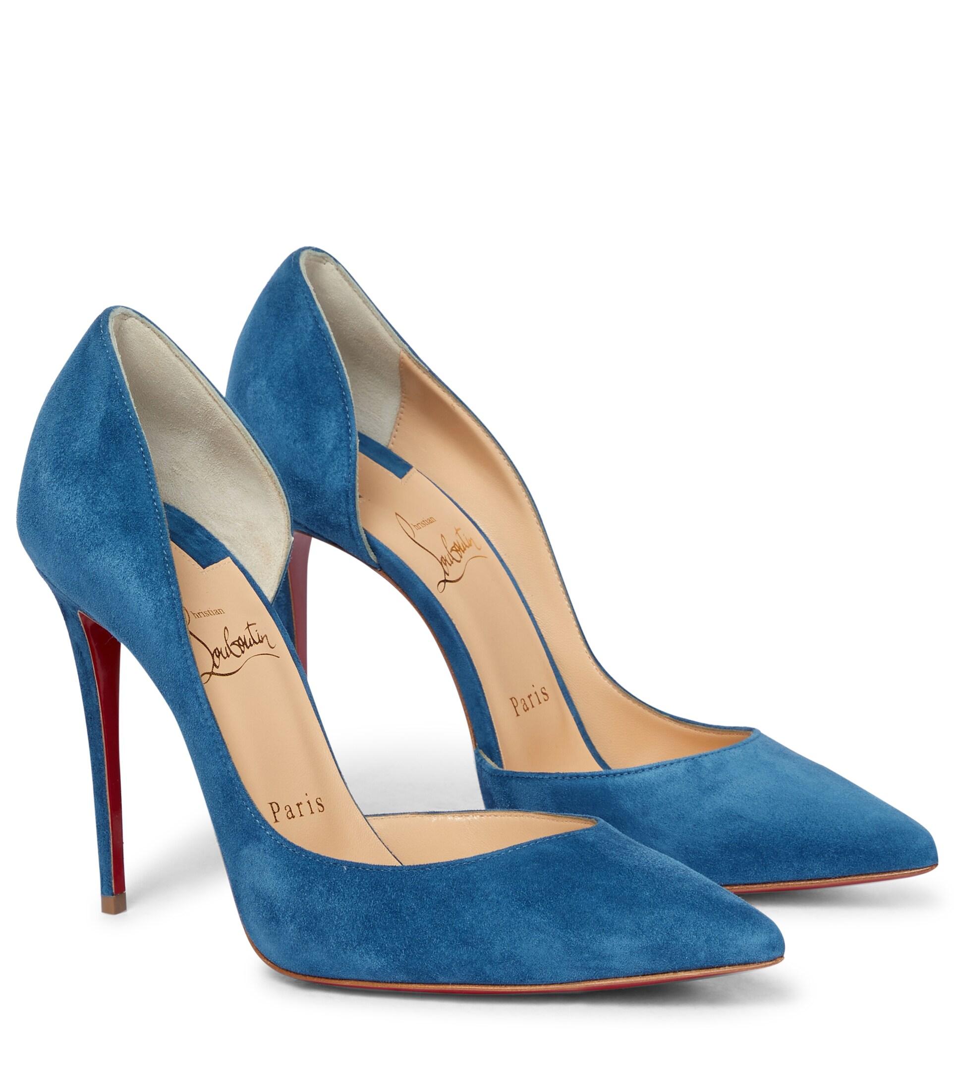 Blue suede louboutin heels clearance