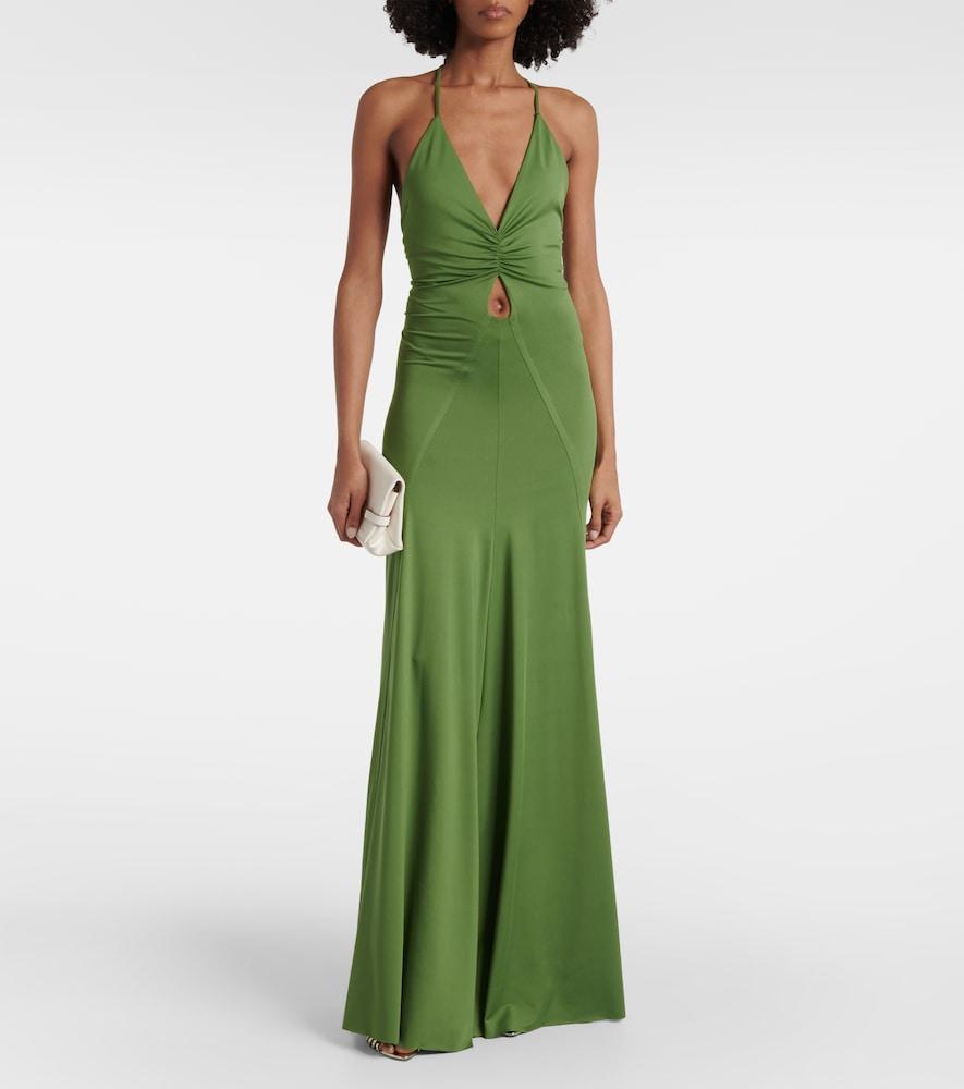 slim fit dress slacks Chain Halter Gown In Dark Navy Floral Print – Victoria Beckham UK main image 1