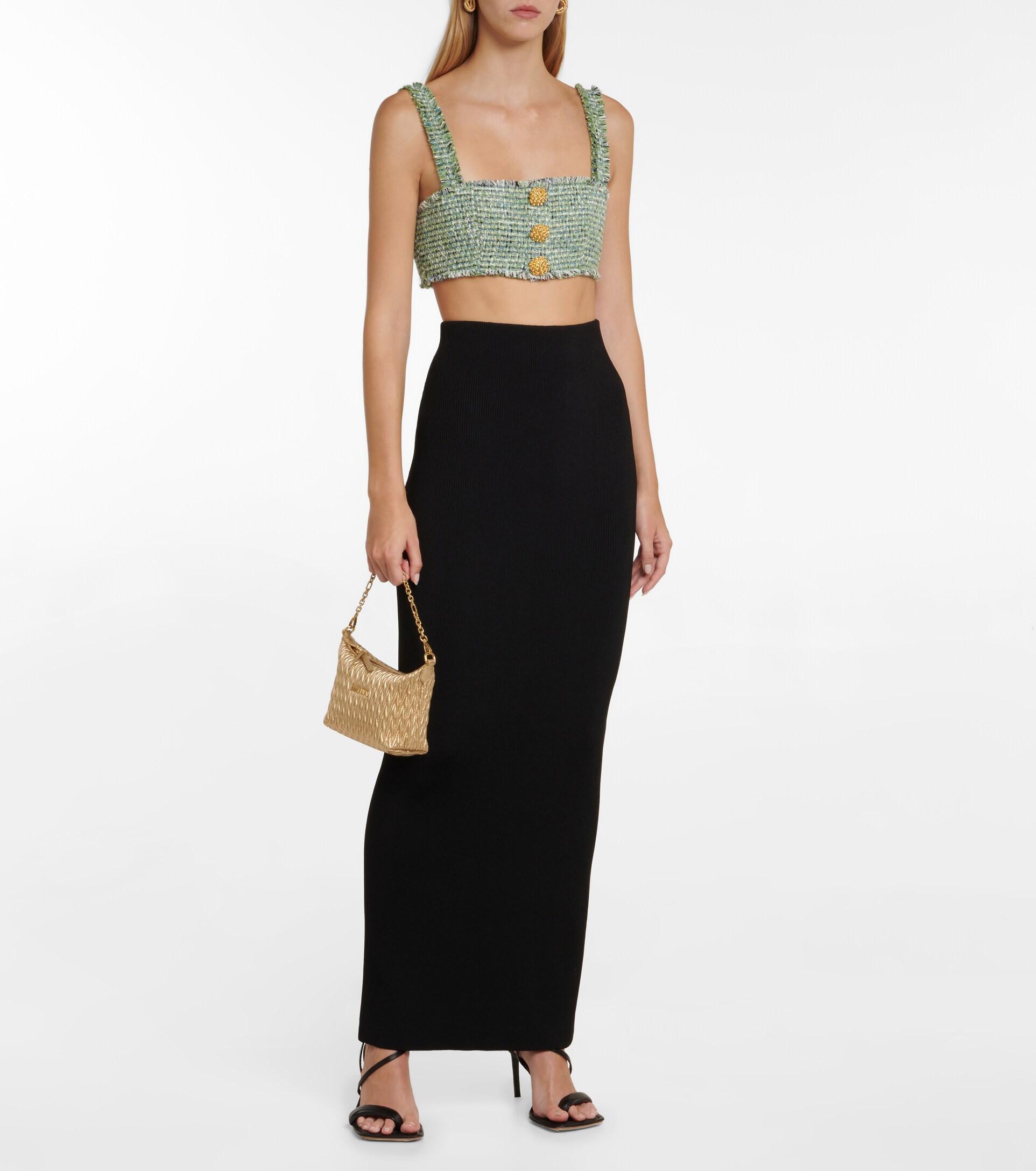 Self-Portrait Ribbed-knit High-rise Maxi Skirt in Black | Lyst