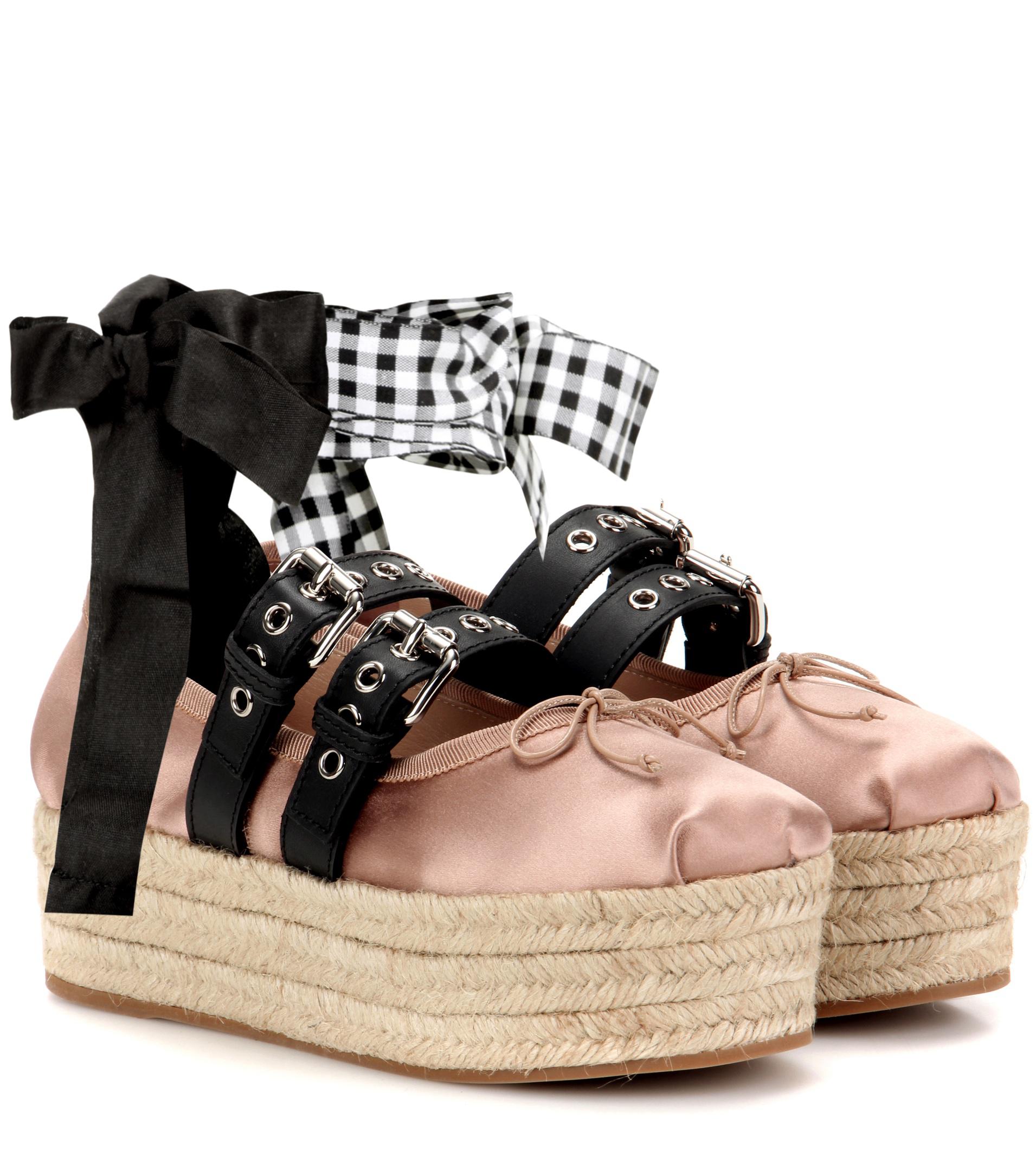 Miu And Leather Platform Ballerinas in Pink | Lyst
