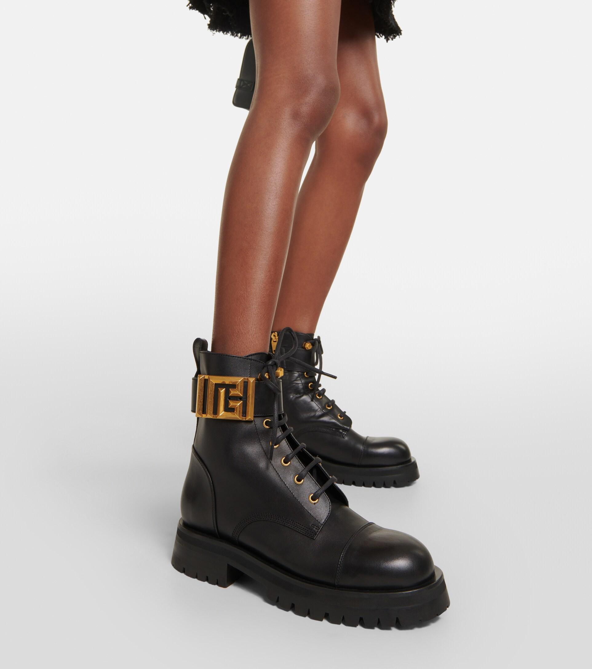 Balmain Romy Leather Lace-up Boots in Black | Lyst
