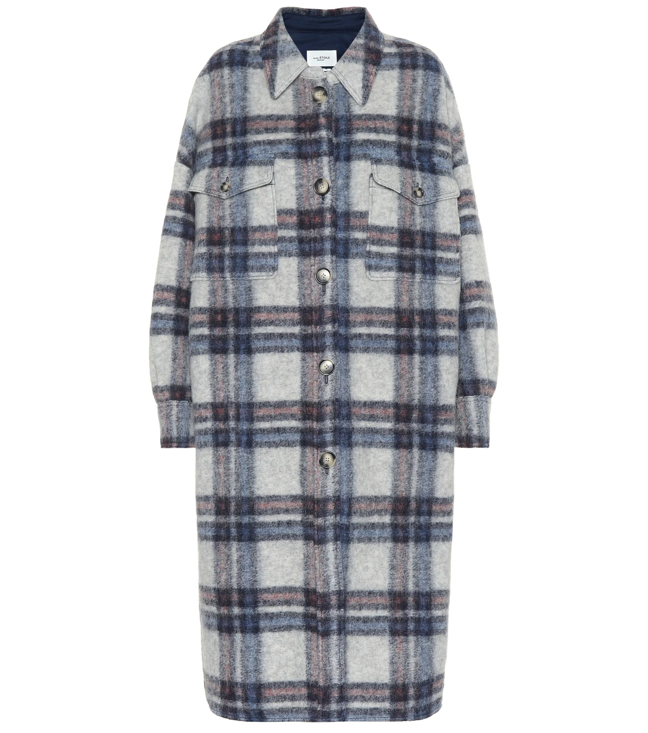 Étoile Isabel Marant Gabrion Checked Wool Coat in Ecru,Blue (Blue) - Lyst