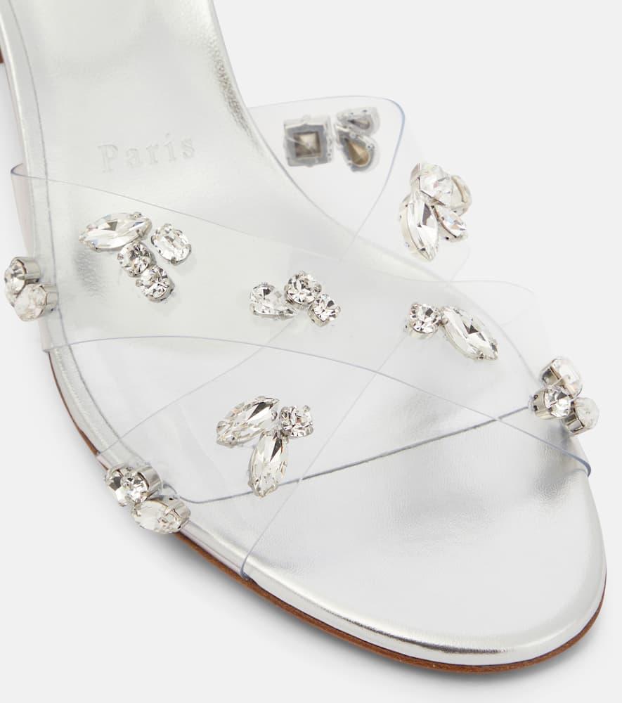 Christian Louboutin★クリスタル レザー PVC サンダル★関税込 Christian Louboutin Queenie Pvc And Metallic Leather Sandals