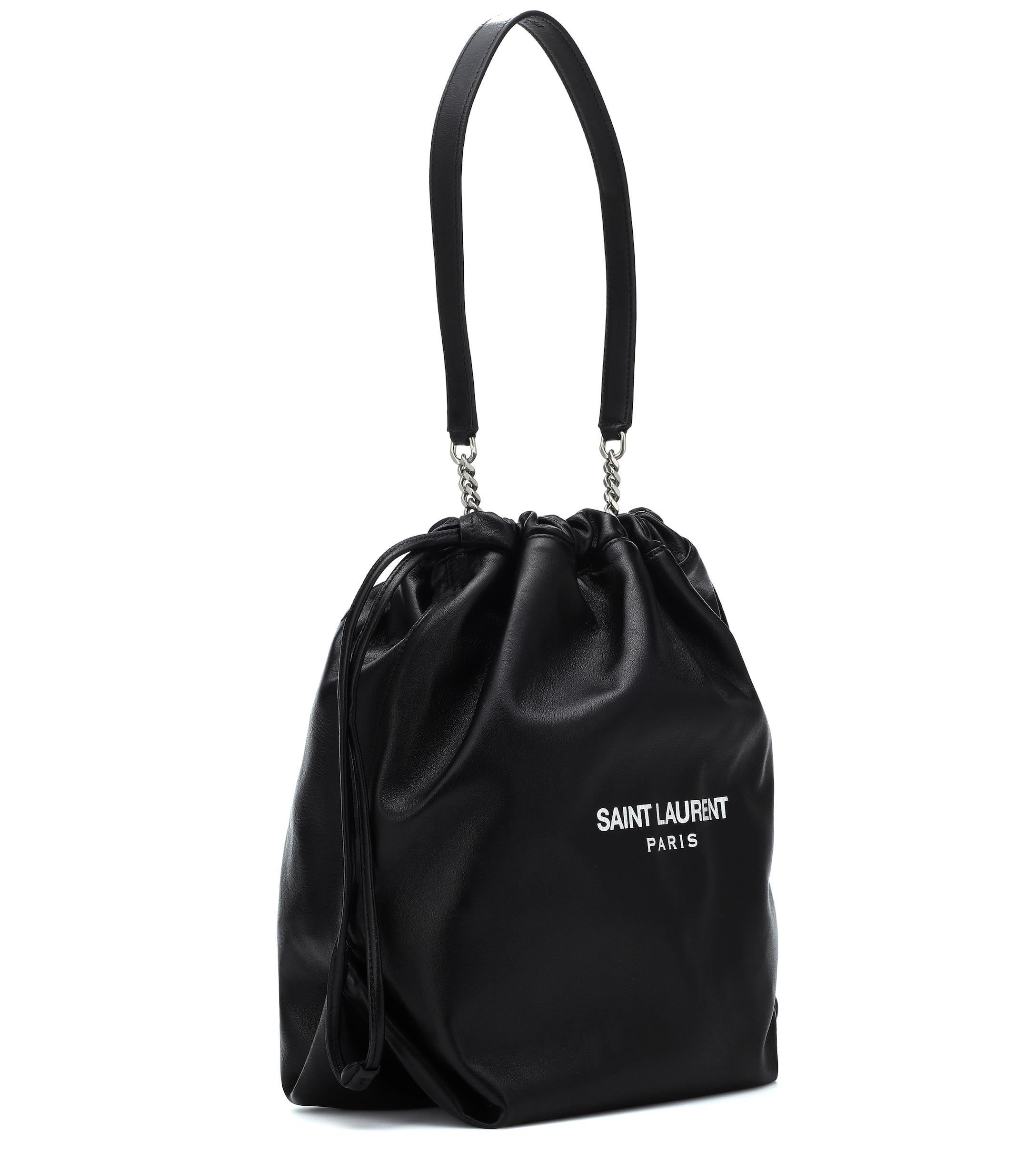 Saint Laurent Teddy Leather Bucket Bag in Nero (Black) | Lyst 