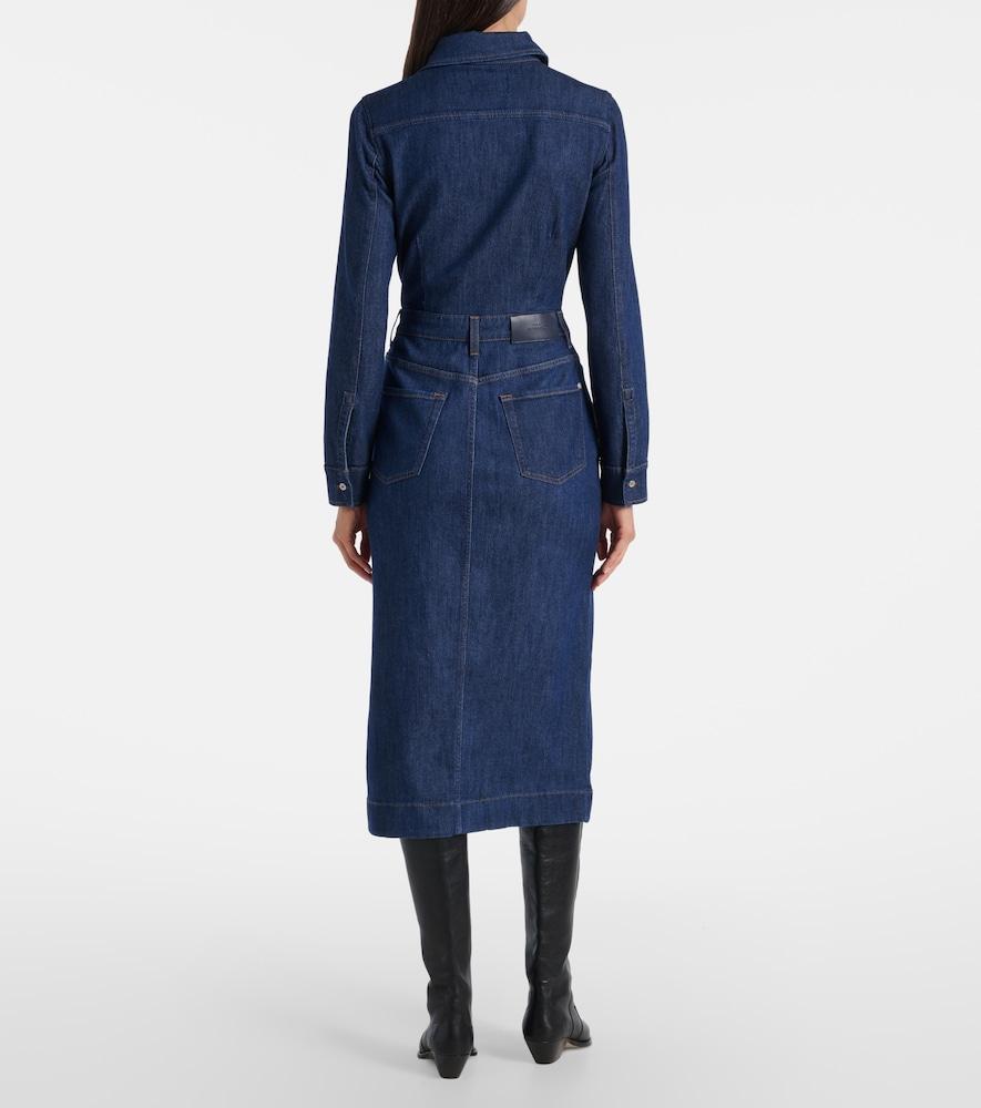 seven denim dress Blue Denim Belted Button Long Sleeve Dress