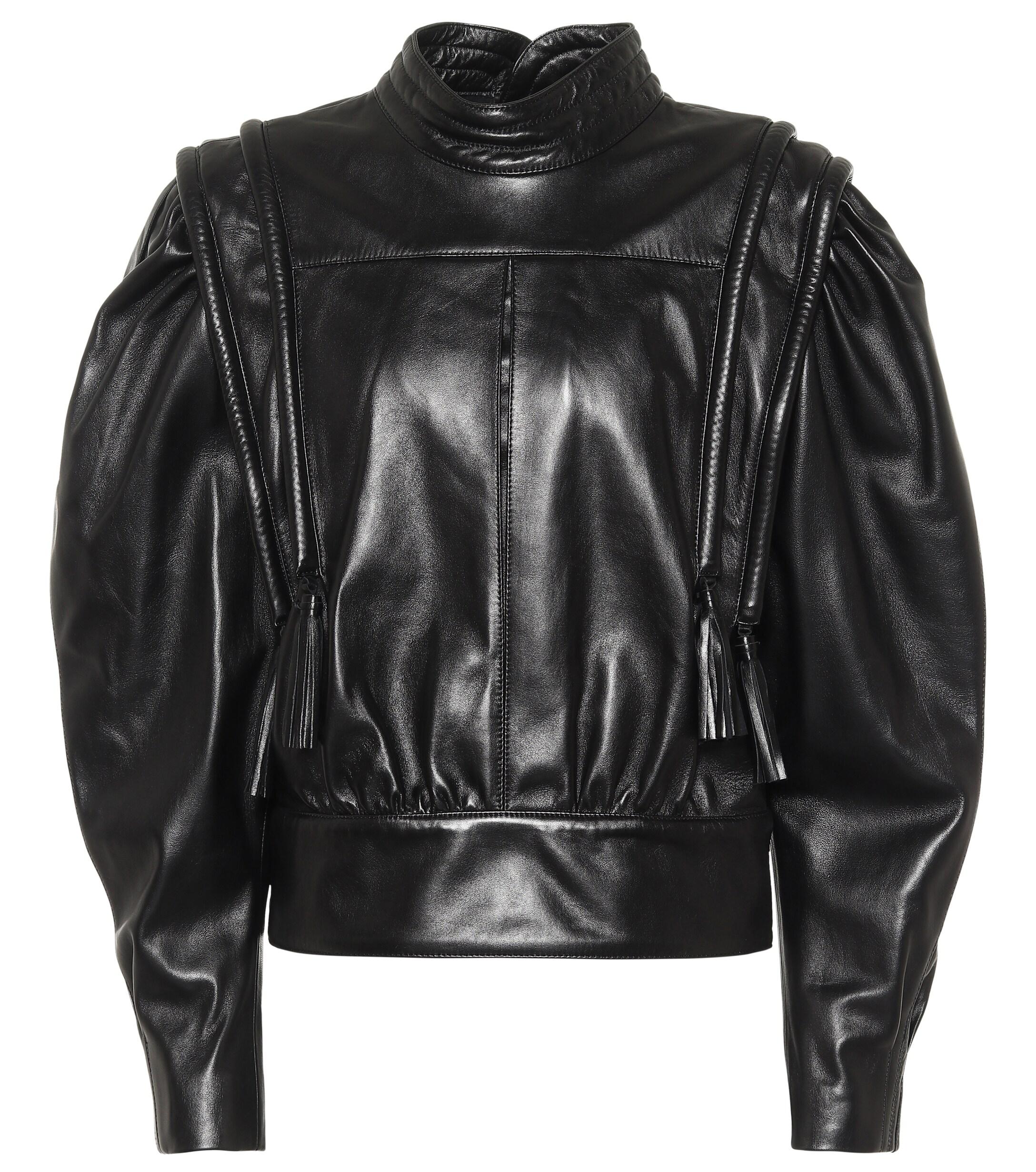 Isabel Marant Lars Leather Blouse in Black | Lyst