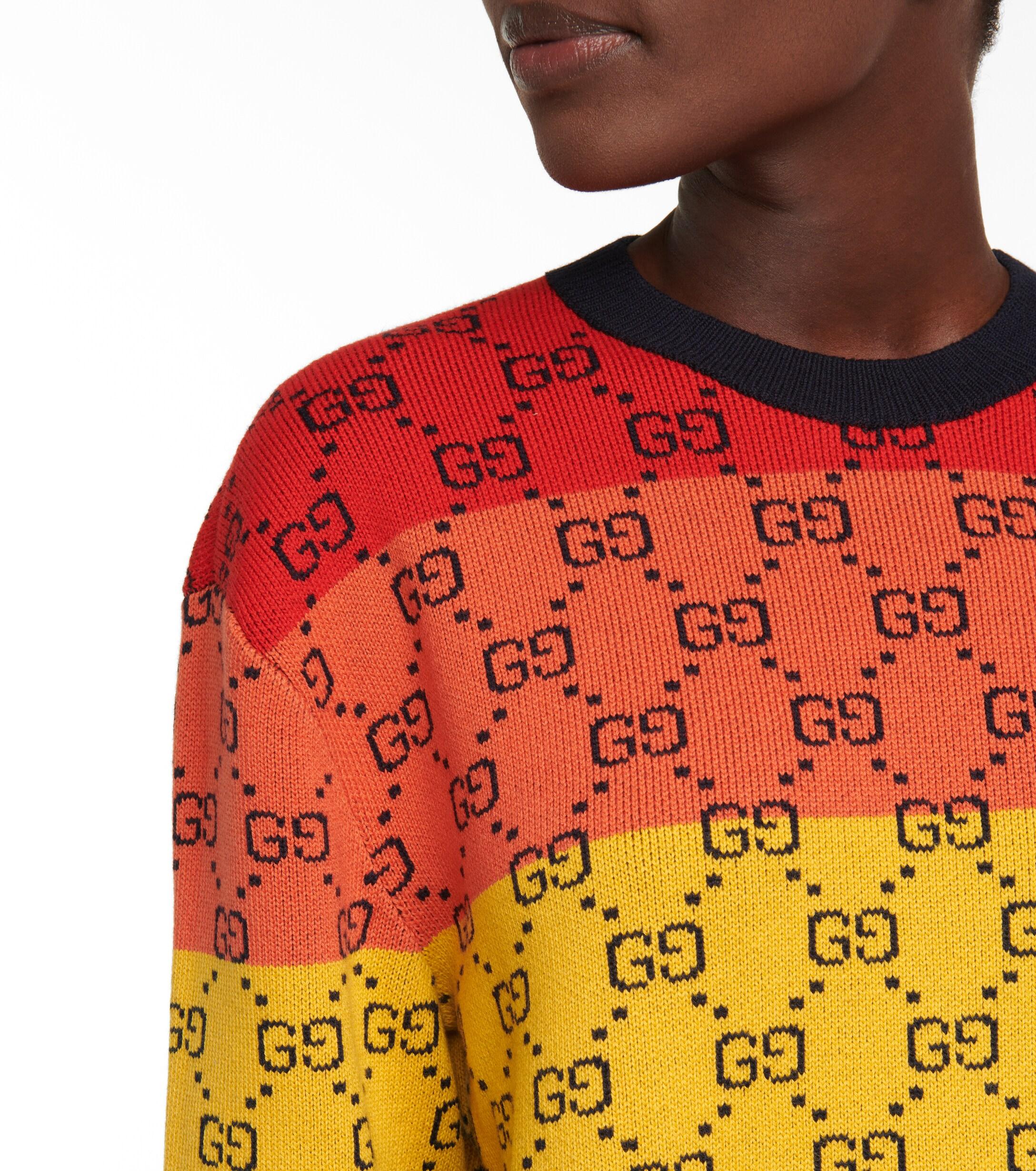 Gucci Gg Multicolour Intarsia Wool And Cotton-blend Sweater in Yellow | Lyst