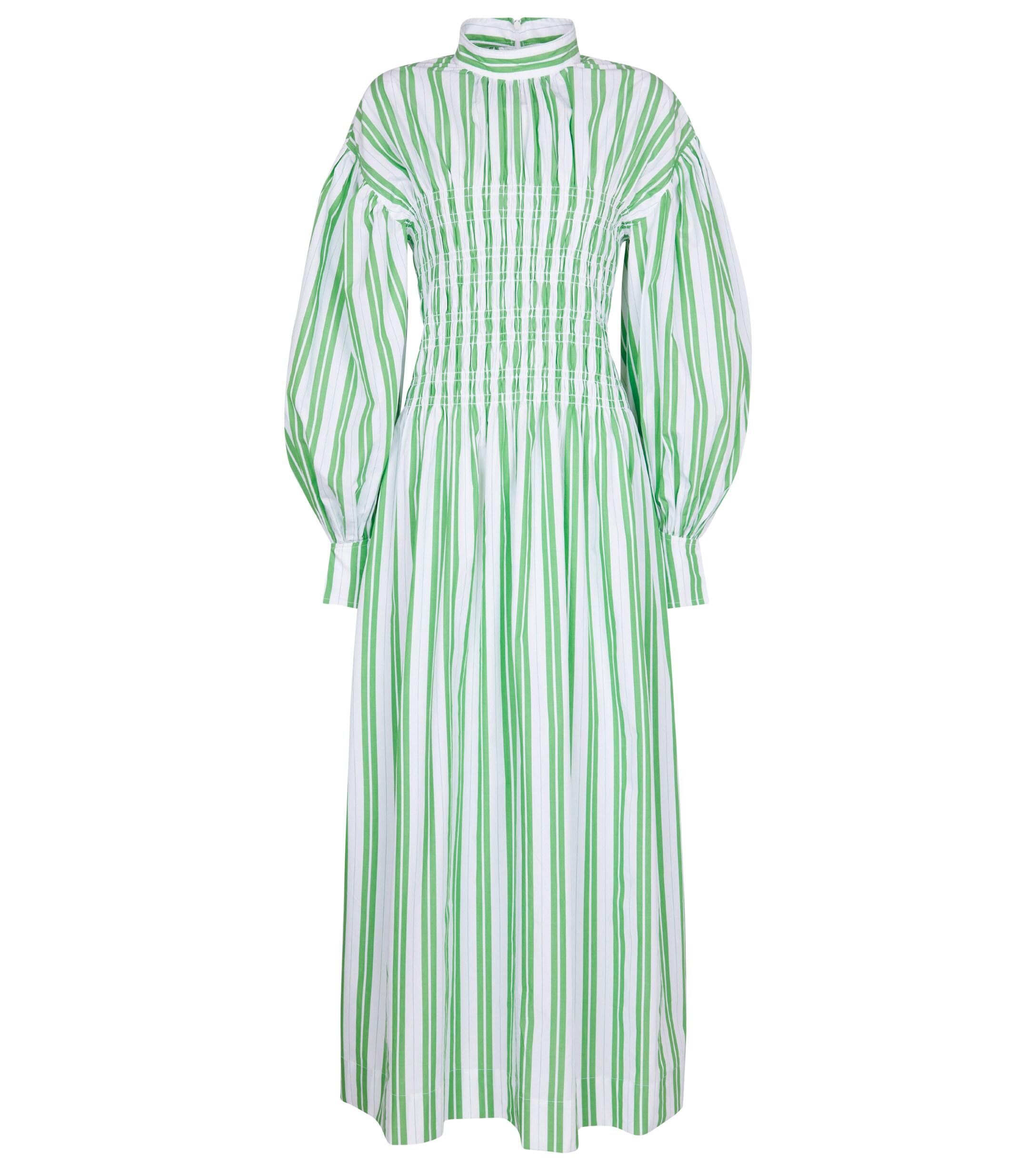 Abito midi in cotone a righeGanni in Cotone di colore Verde | Lyst