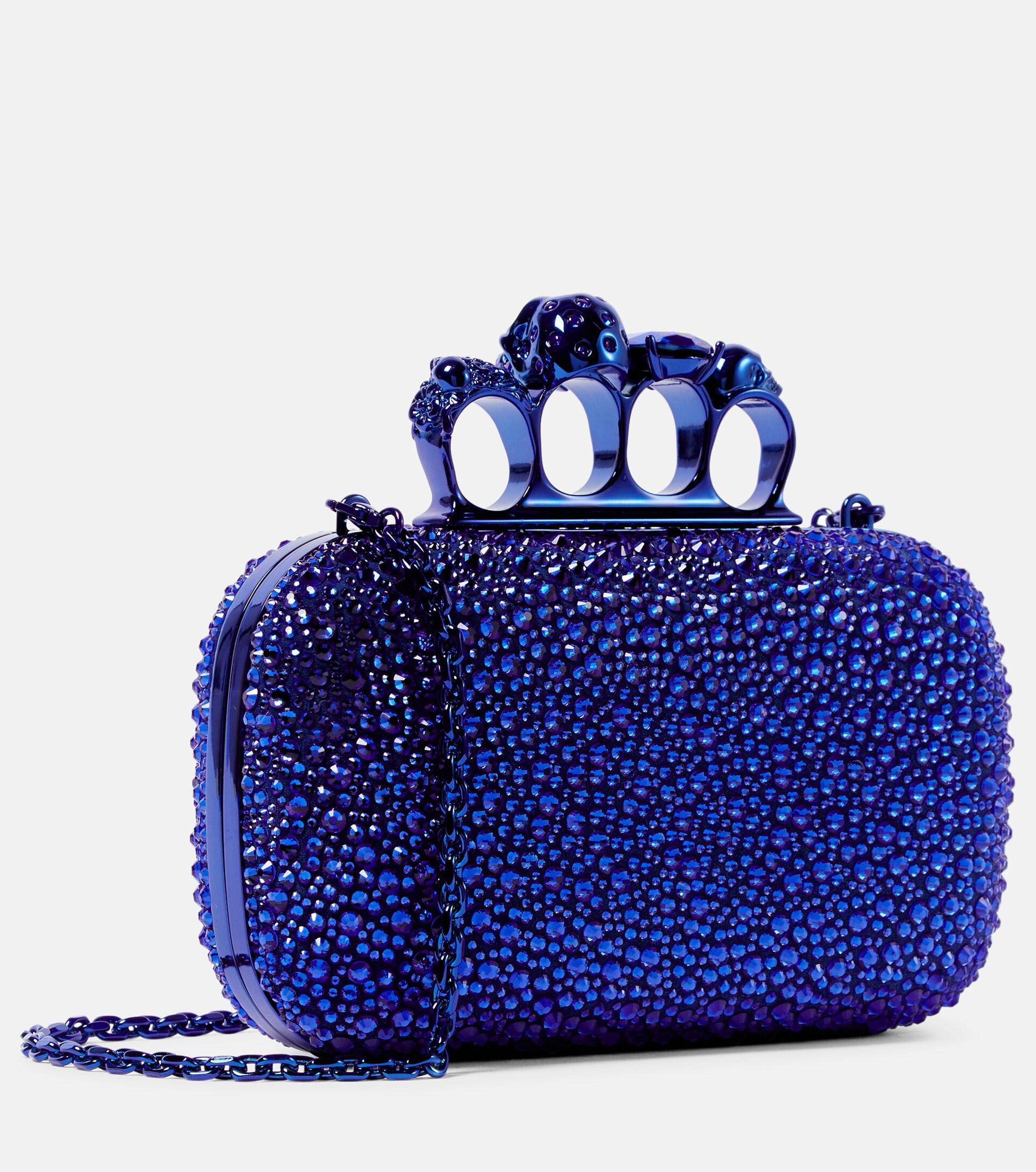 Alexander McQueen 4 Ring Knuckle Clutch Bag Blue Black Leather