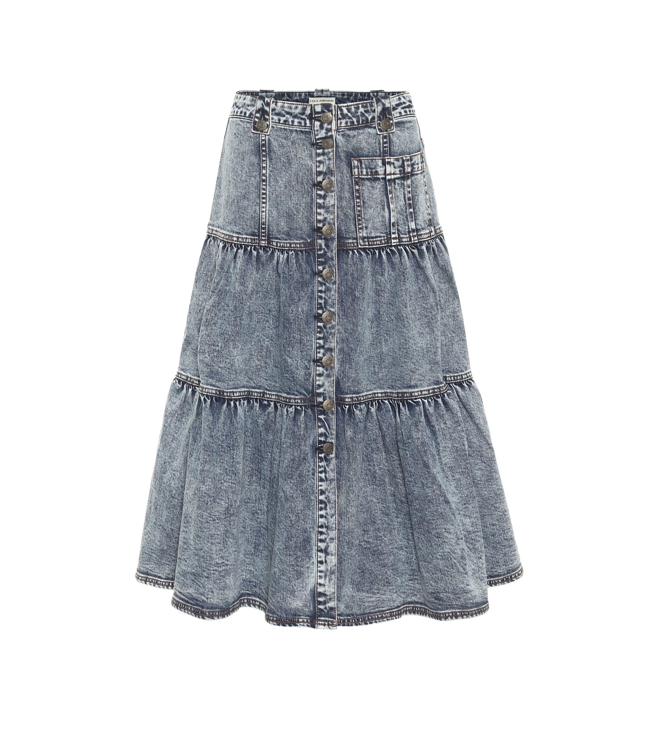 Ulla Johnson Graham Tiered Denim Midi Skirt in Blue - Lyst