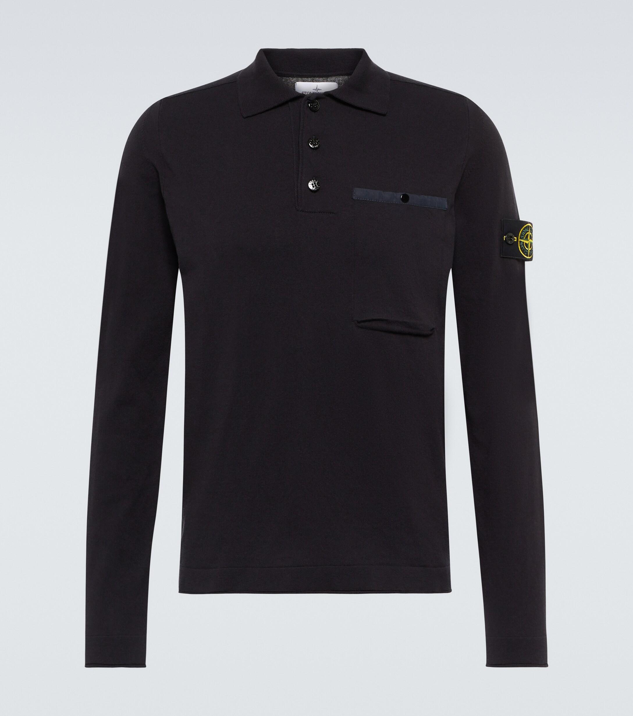 solidariteit maximaal Mew Mew Stone Island Long-sleeved Cotton Polo Shirt in Blue for Men | Lyst