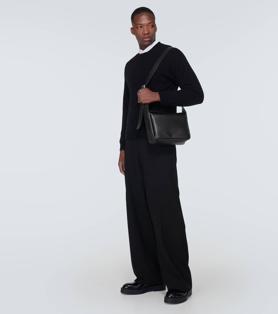 Jil Sander Flap Leather Messenger Bag in Black for Men | Lyst