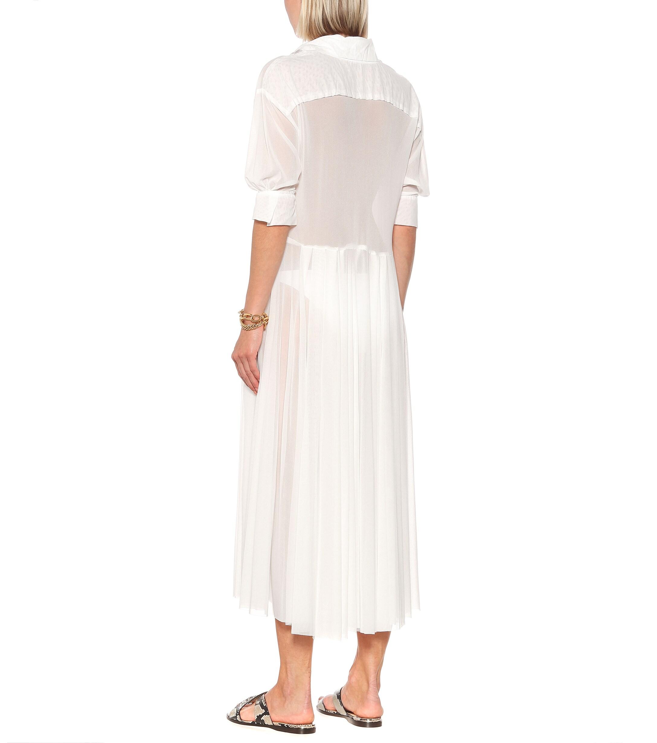 Norma Kamali Pleated Midi Shirt Dress in White - Lyst